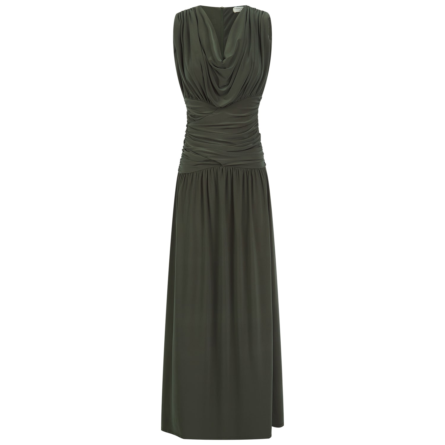 Celestine & Mae Women's Green Daphne Cowl Neck Maxi Dress In Khaki