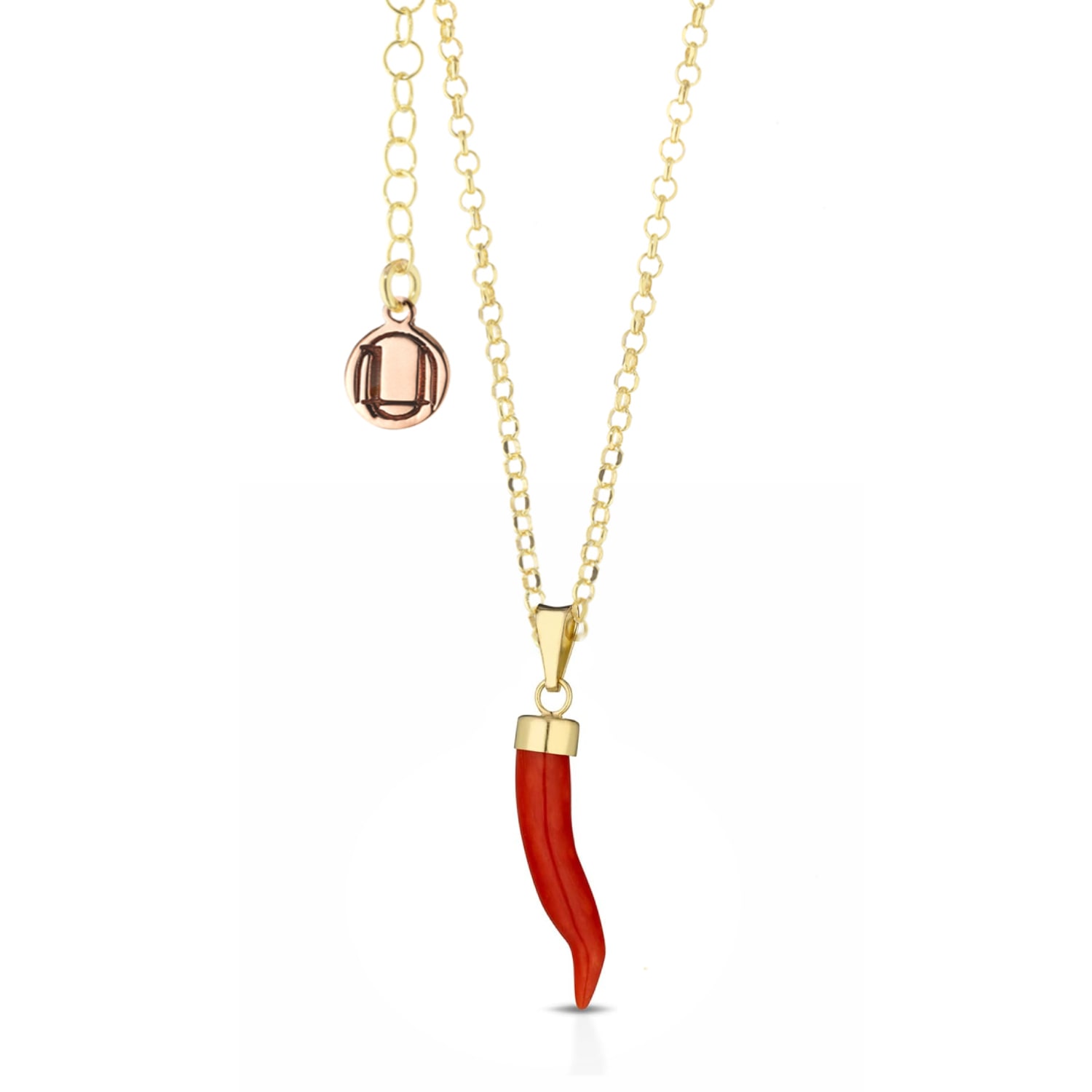 Unaloe Women's Gold / Red Lucky Horn Necklace In Natural Red Coral,  Sterling Silver & Gold Vermeil