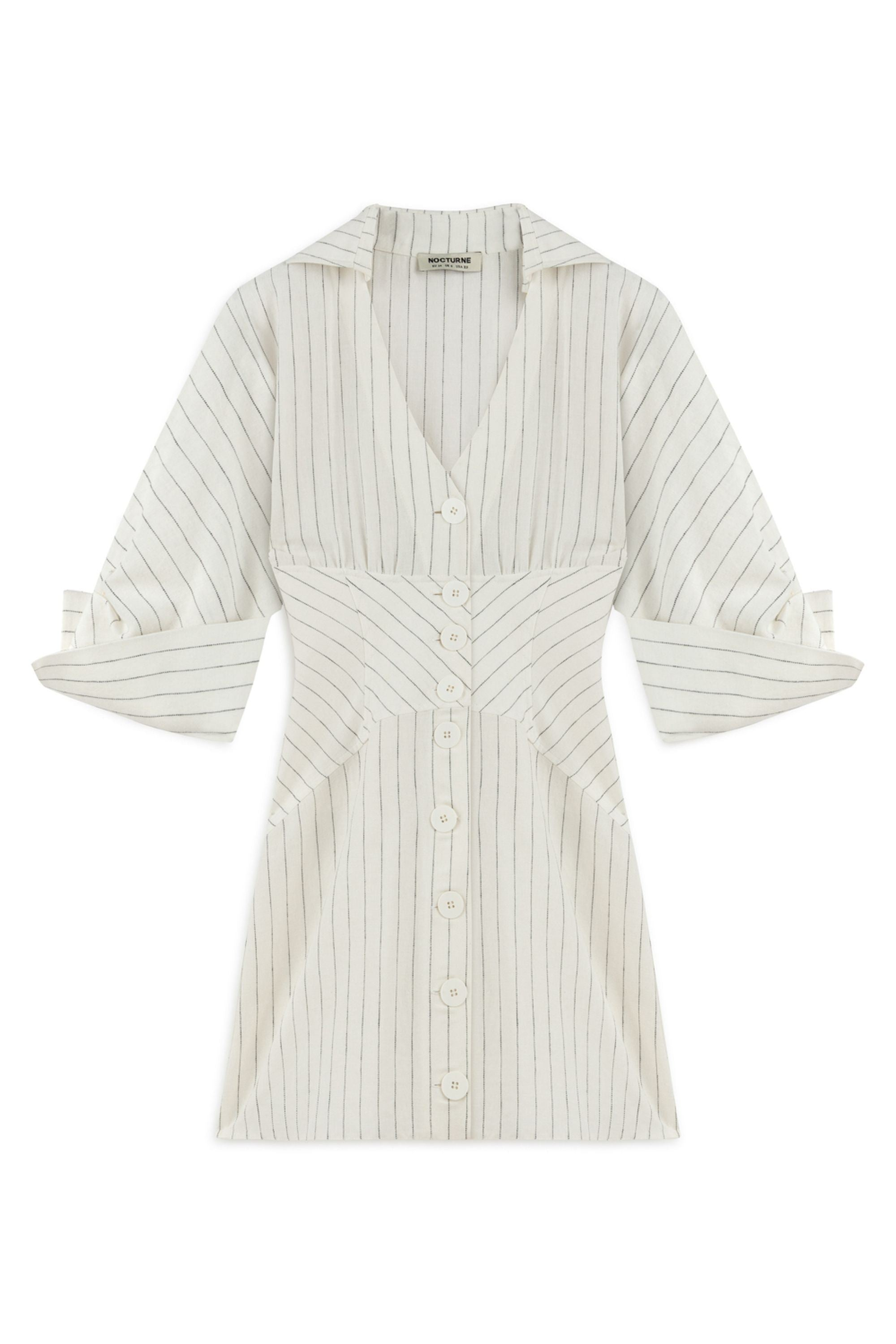Nocturne Women's Corset-inspired Linen Blend Striped Shirt Dress In White