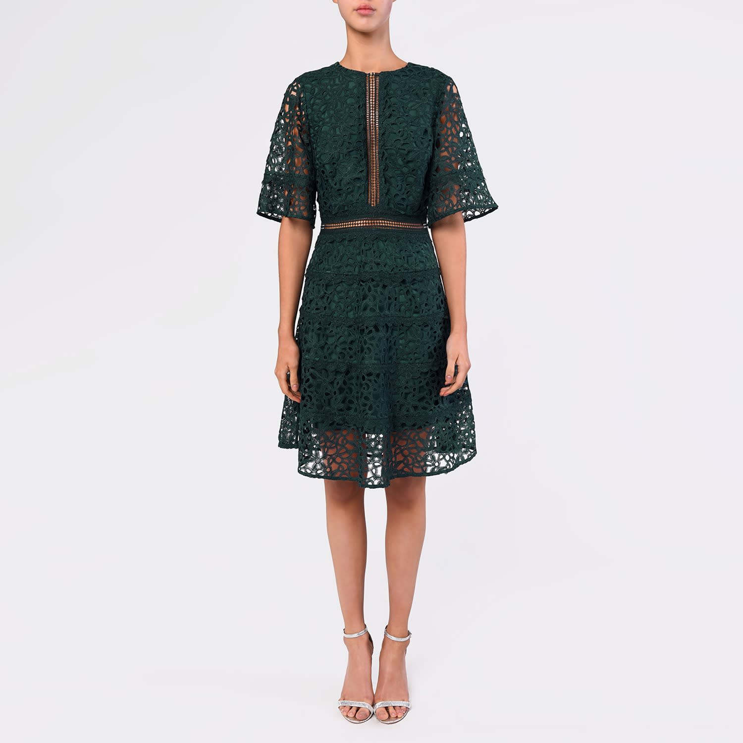 dark green lace midi dress