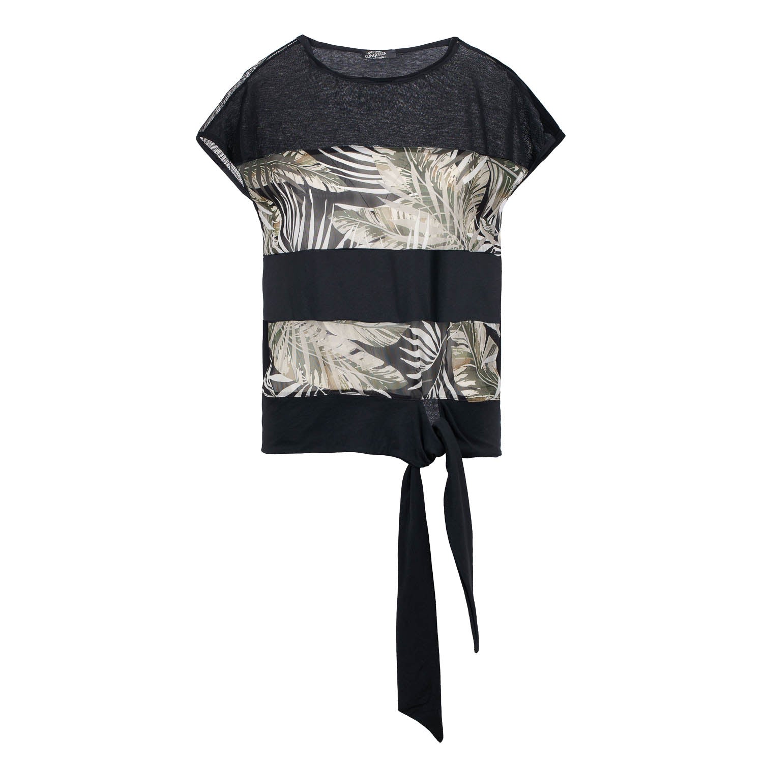 Women’s Black Leaf Print Top With Ties Small Conquista