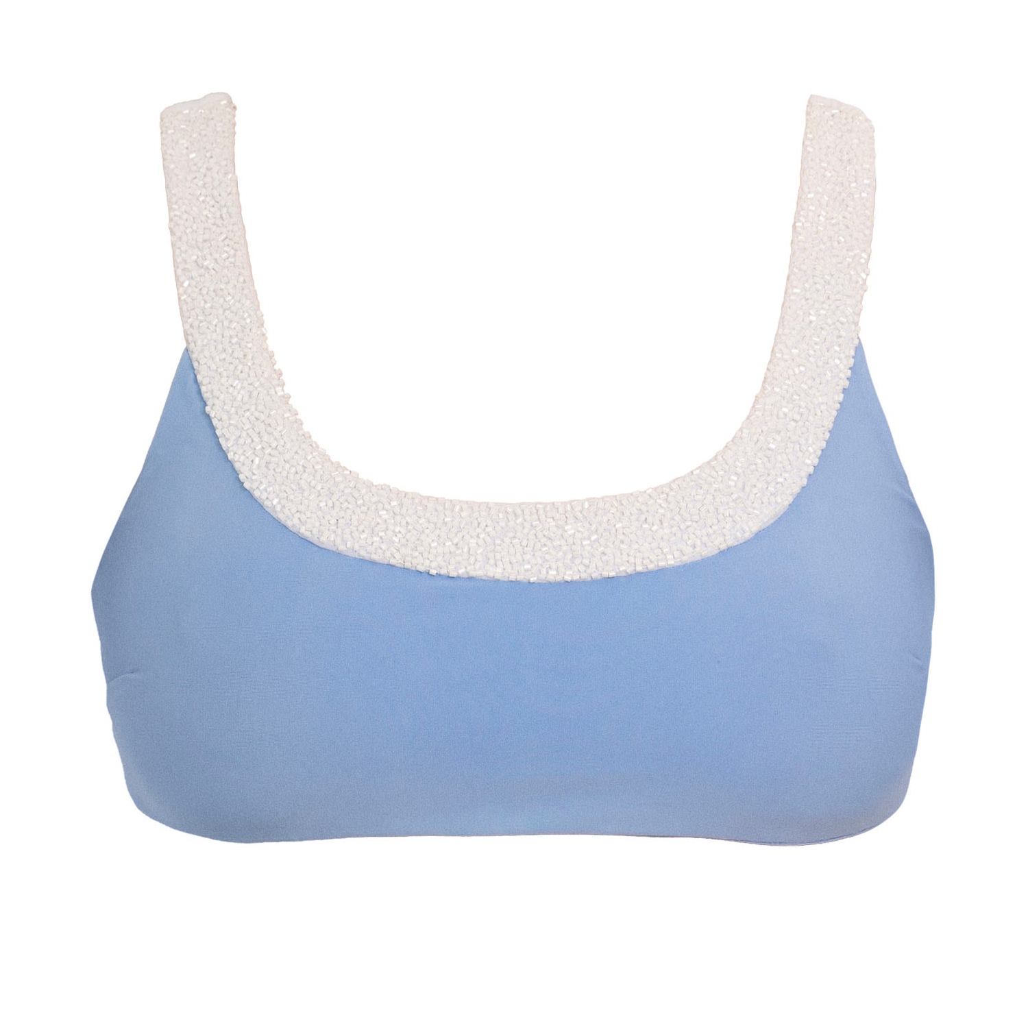 Self-adore Women's White / Blue Zenya Hand-beaded Embellished Bikini Top- White/blue In Blue