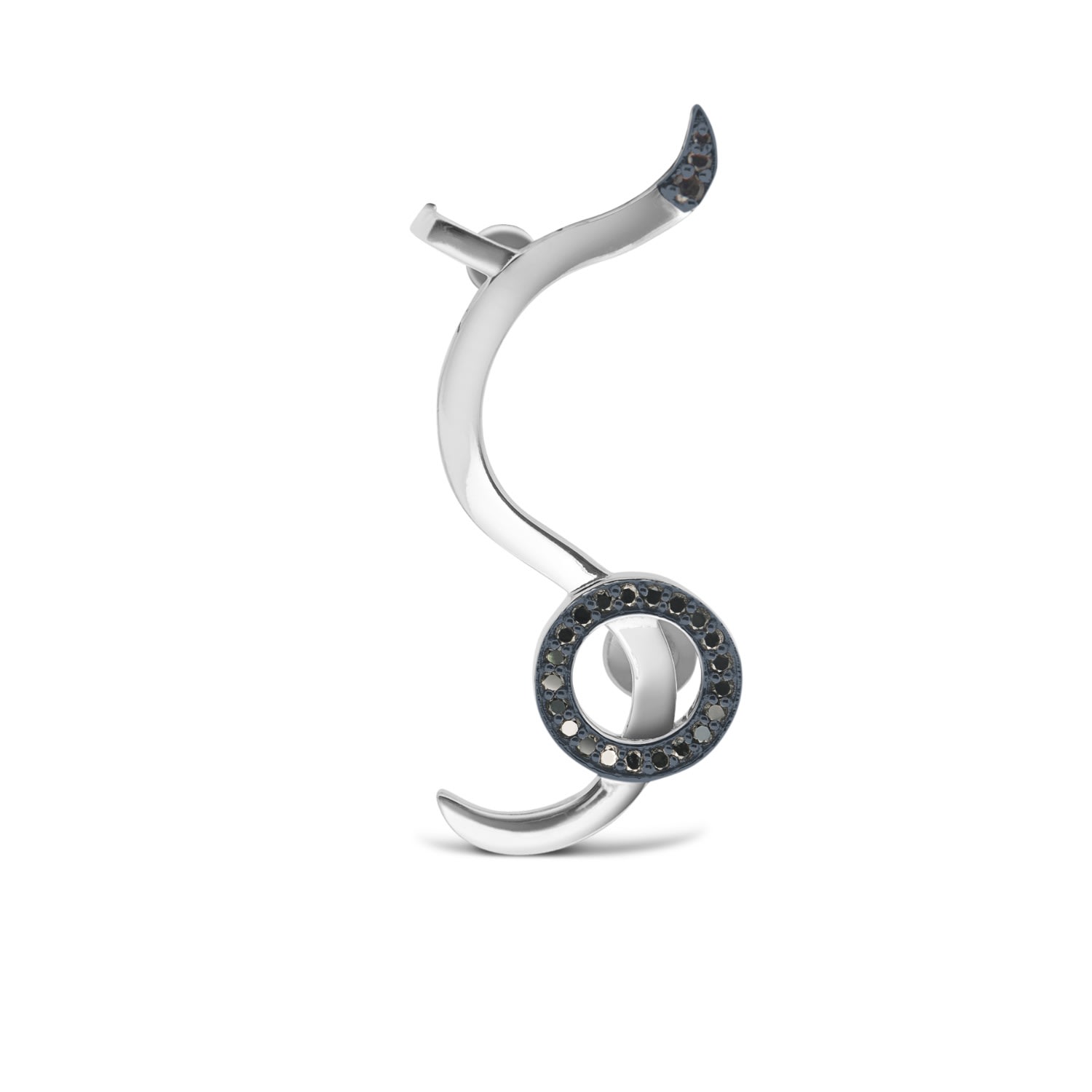 Women’s Black / Silver Snaketric Ear Cuff Silver With Black Diamonds Cristina Cipolli Jewellery