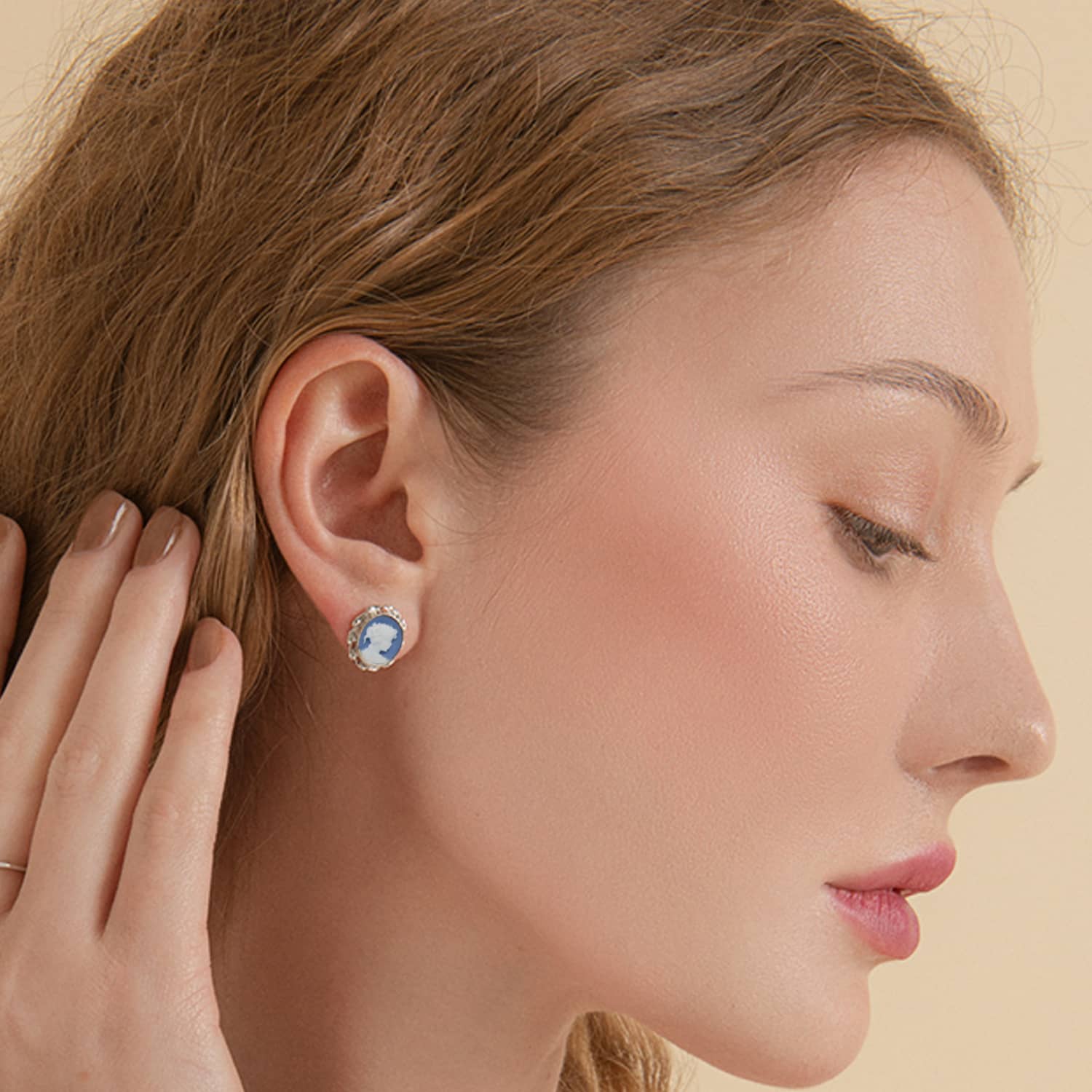 Sterling Silver Sky Blue Mini Cameo Stud Earrings Vintouch Italy