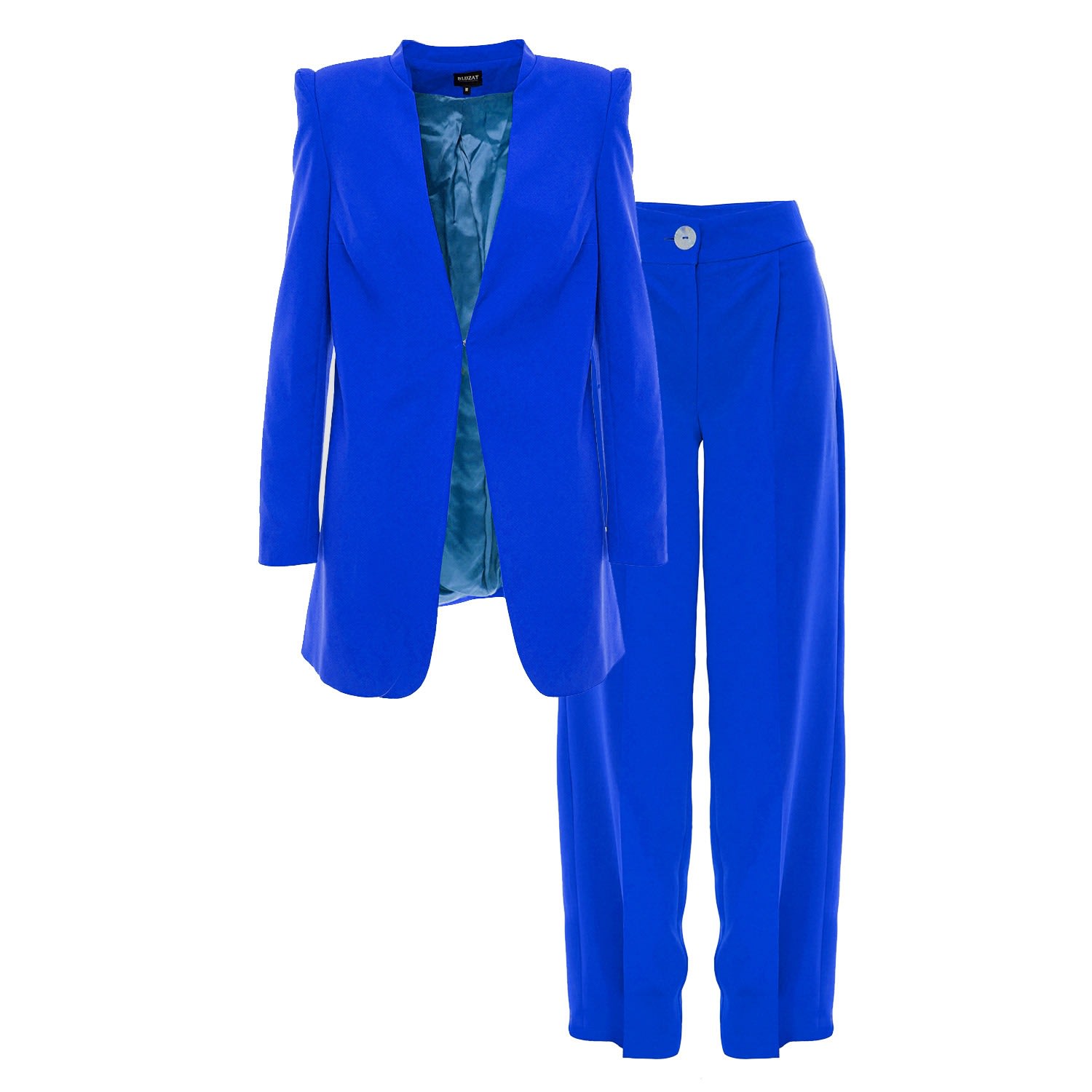 Bluzat Women's Electric Blue Suit With Sharped Shoulders Blazer In Blue
