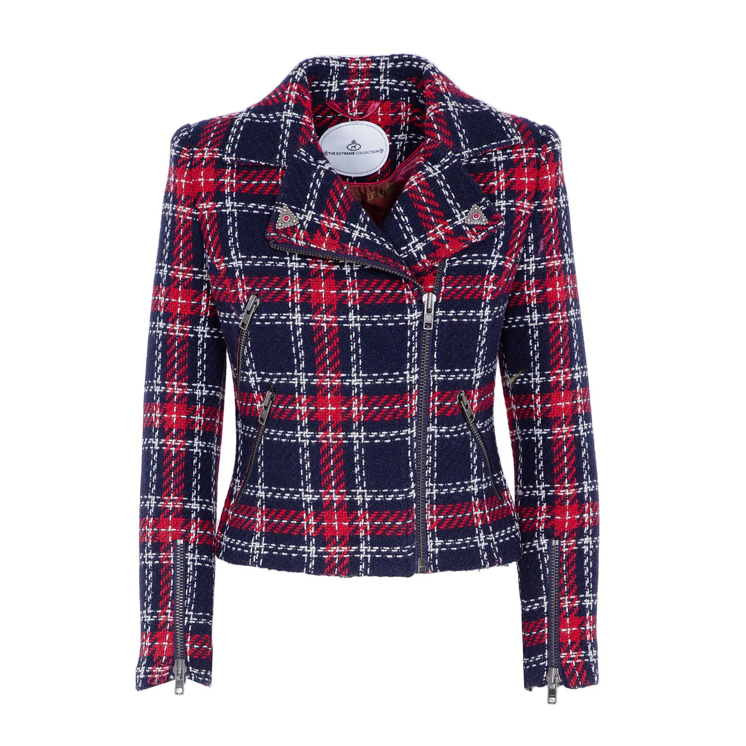 The Extreme Collection Women's Red Short Plaid Perfecto Jacket In Multi