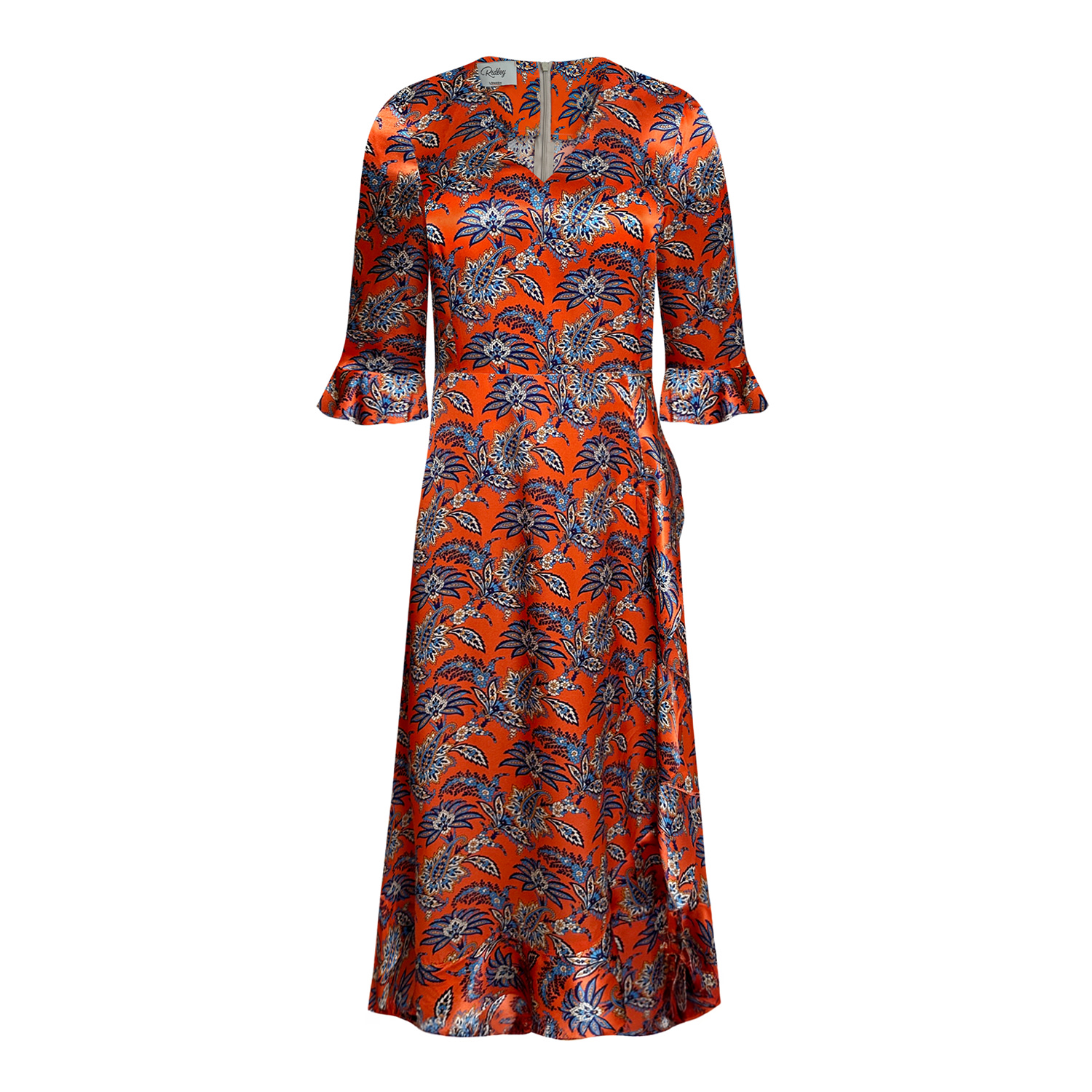 Ridley London Women's Yellow / Orange / Red Carla Dress: Deep Coral Arundel Satin In Yellow/orange/red
