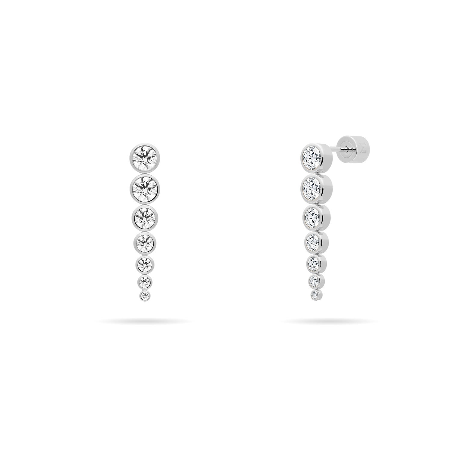 Meulien Women's Graduated Bezel Set Cz Chain Dangle Earrings - Silver In Gray