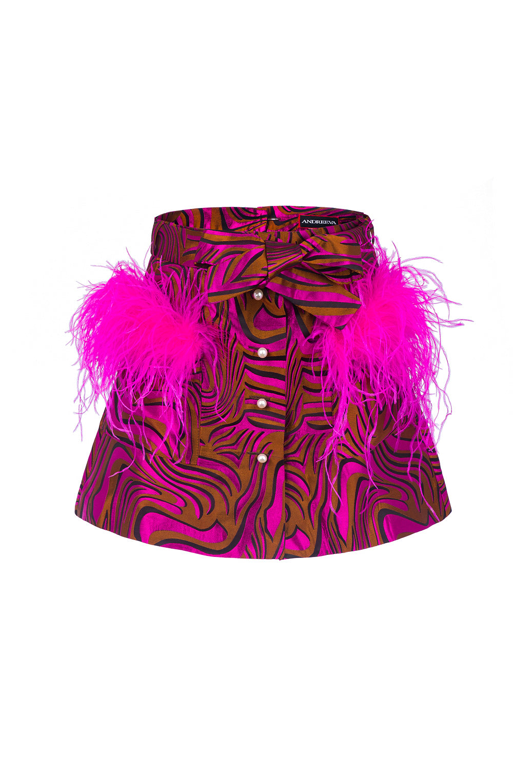 Women’s Pink / Purple Raspberry Printed Mini Skirt With Feathers Extra Small Andreeva