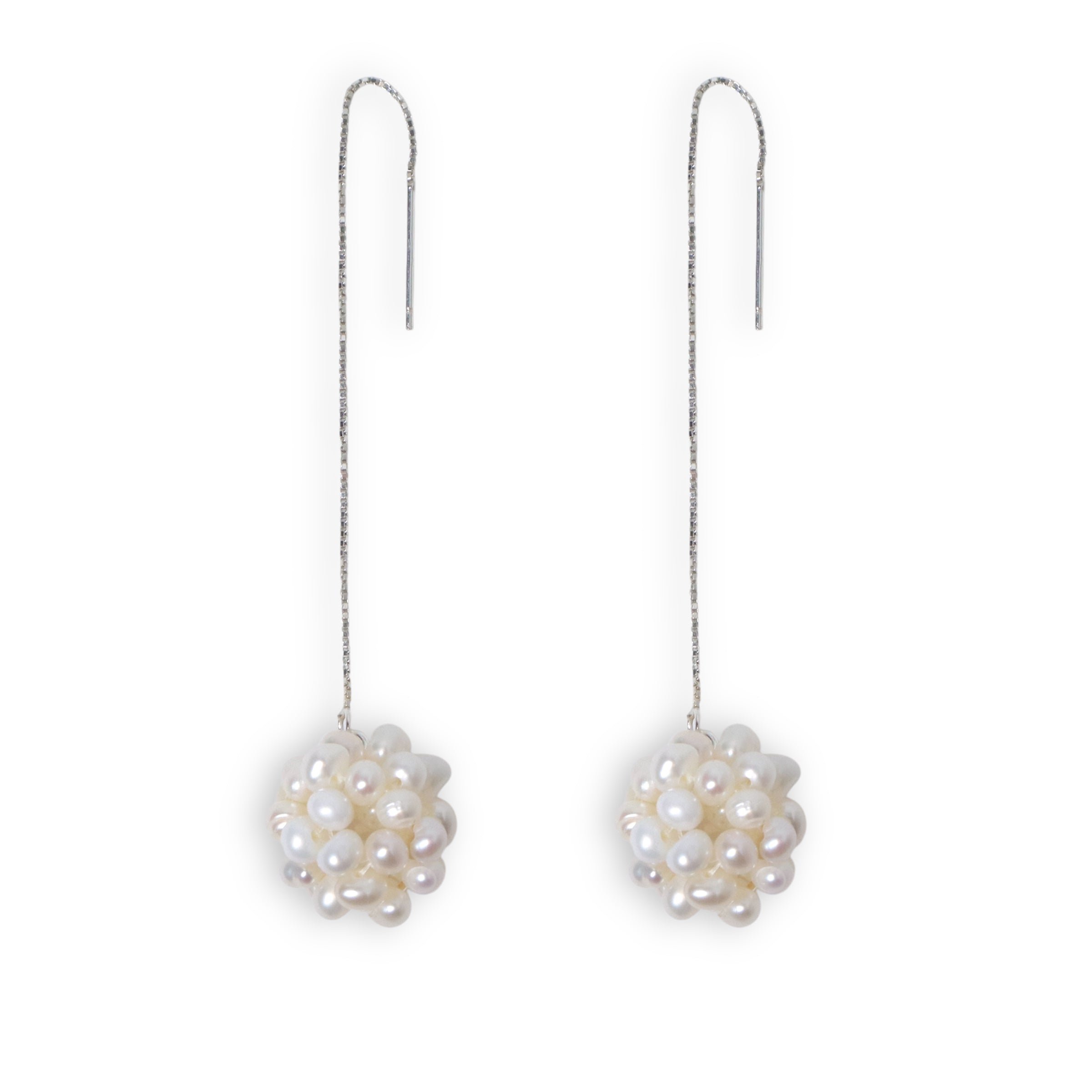 Ninemoo Women's White Pearl Hydrangea Threader Earrings