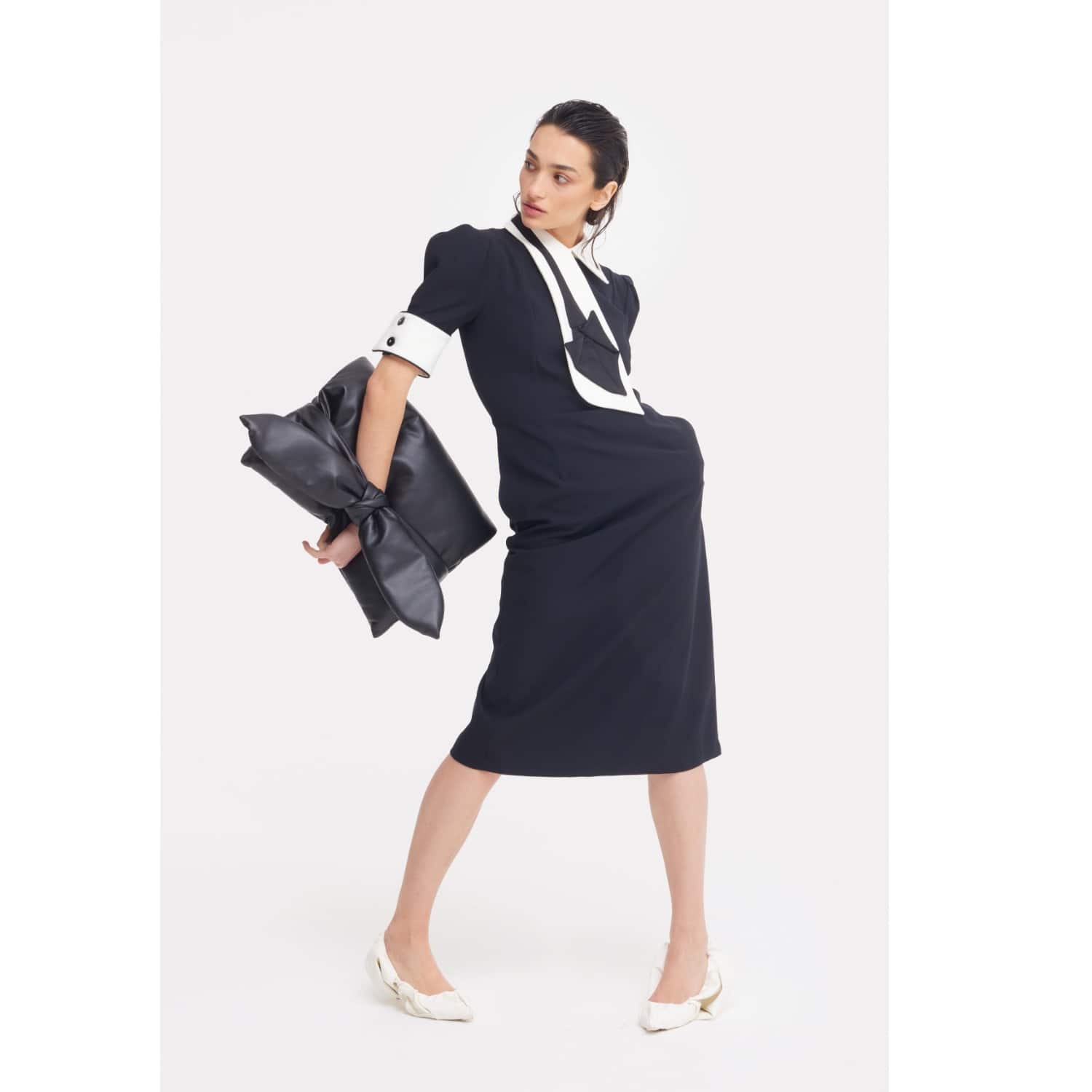 Formal Fitted Dress With White Collar - Office To Evening Style Black |  Julia Allert | Wolf & Badger