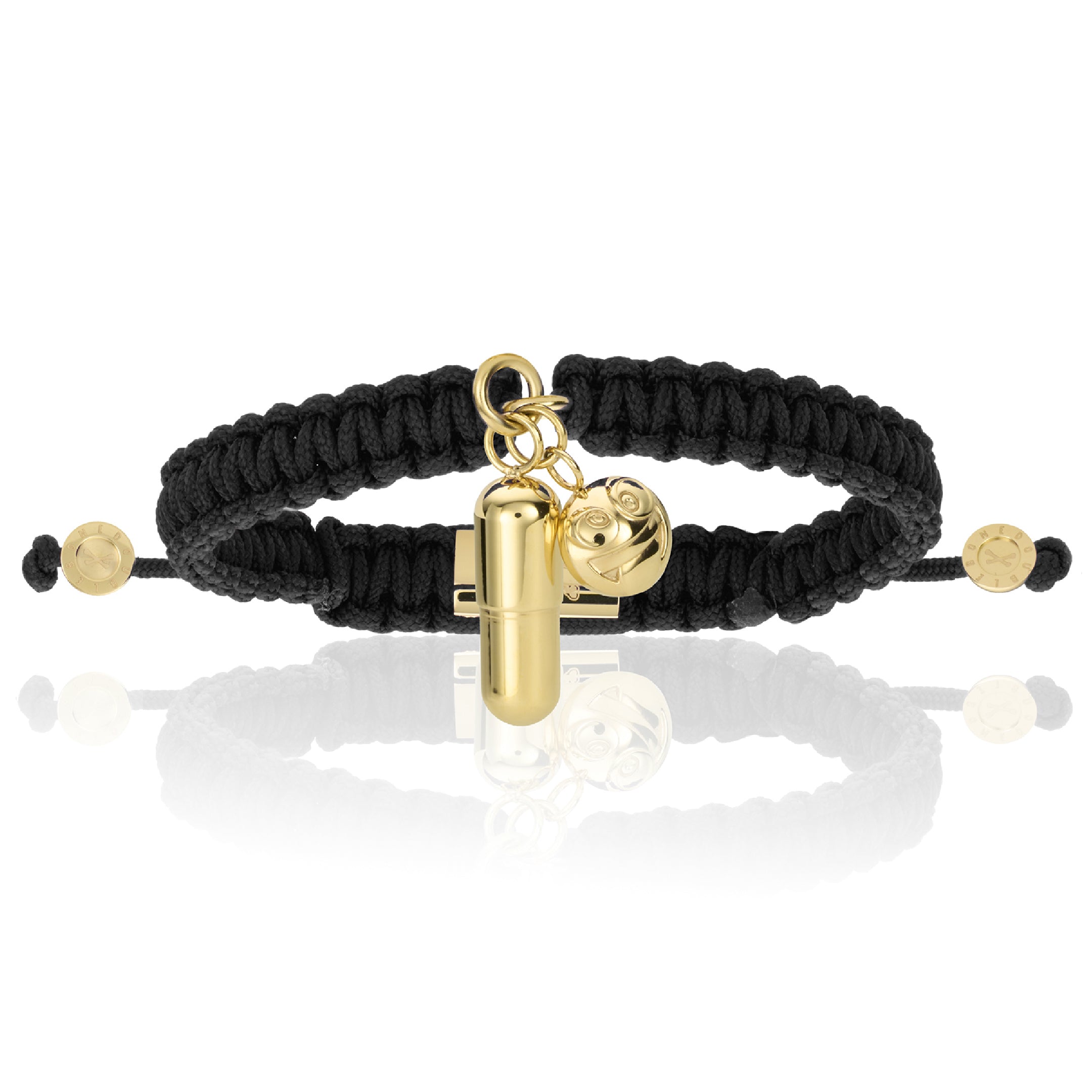 Men’s Yellow Gold Pill Emoji With Black Polyester Bracelet Unisex Double Bone Bracelets