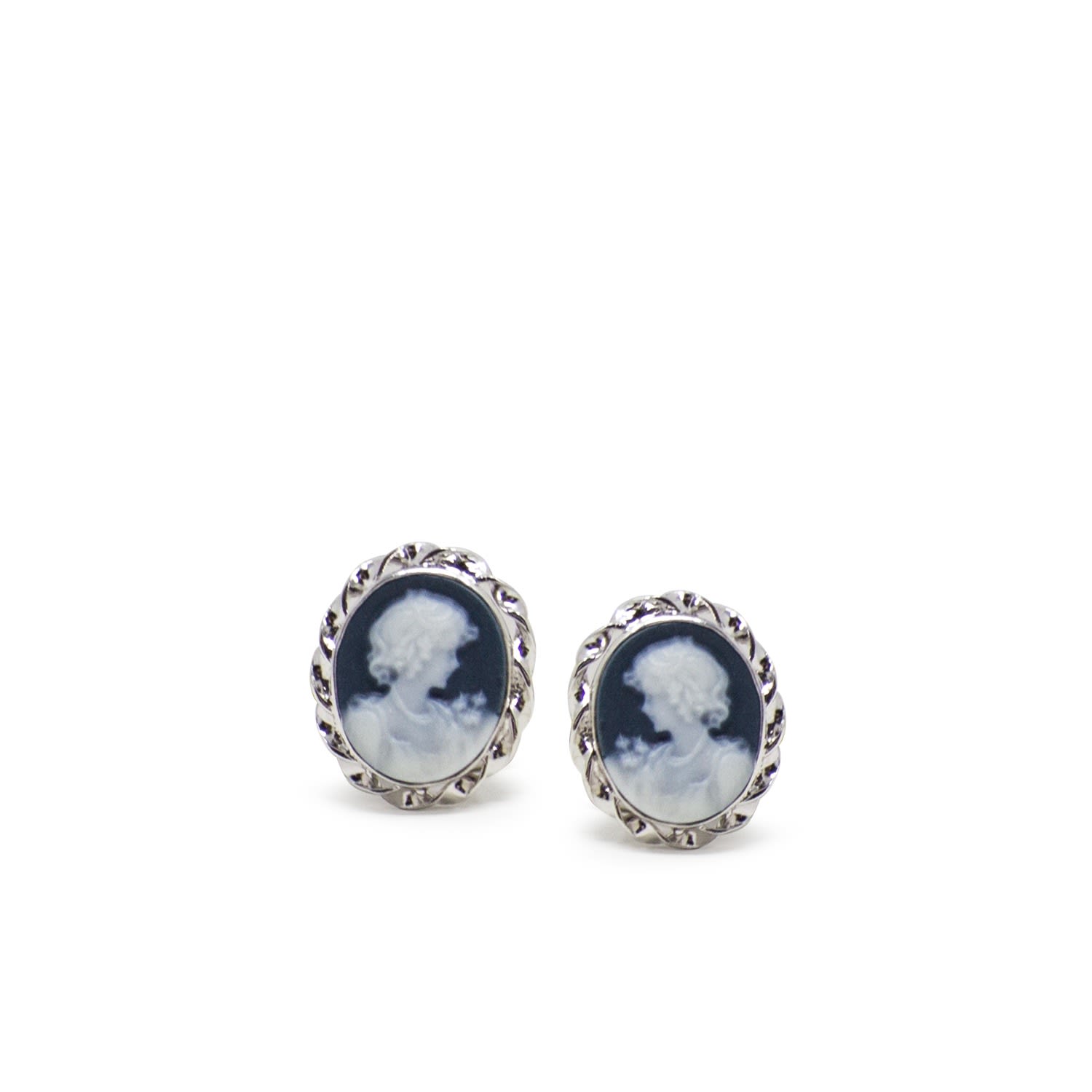 Vintouch Italy Women's Black Mini Cameo Stud Earrings In Black
