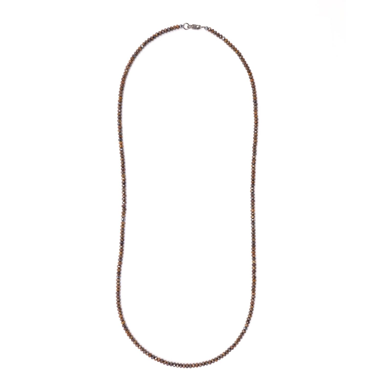 Shar Oke Men's Brown / Silver Dainty Bronzite Beaded Necklace