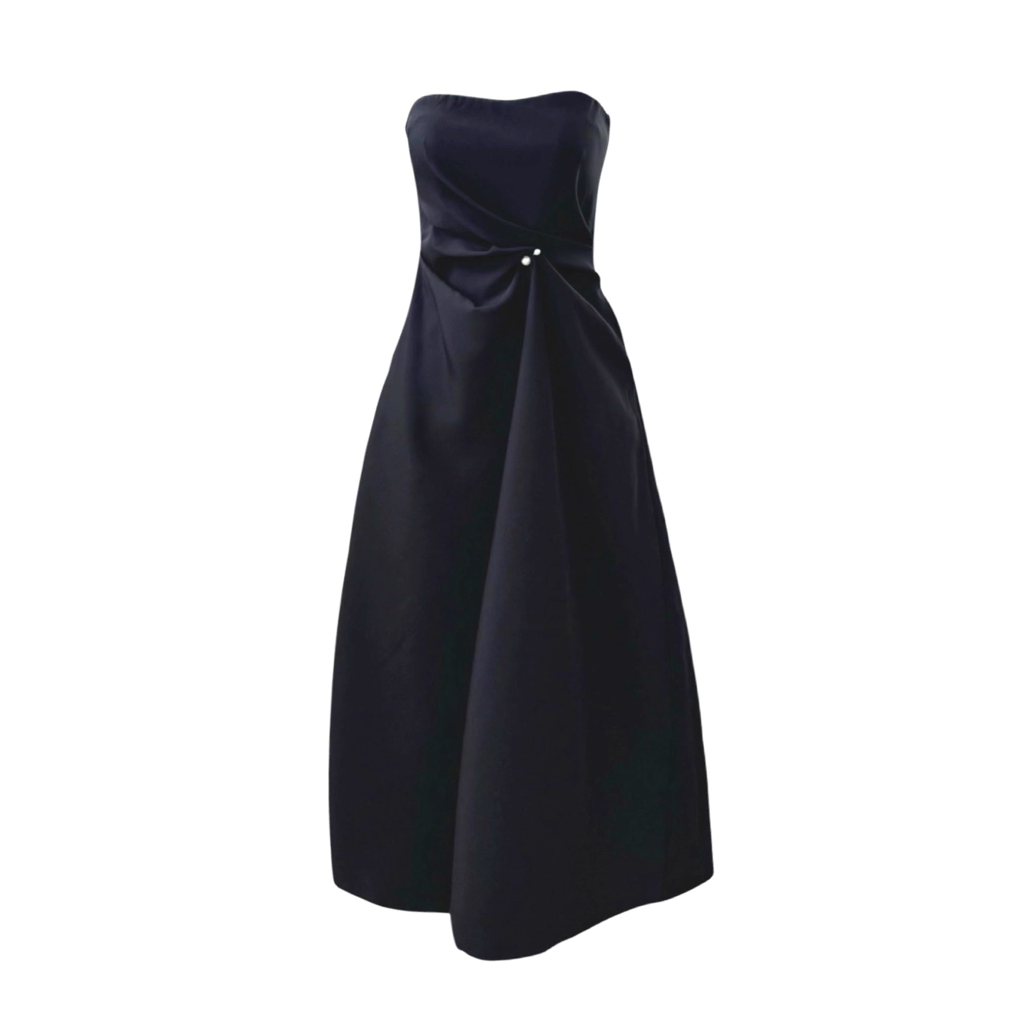 London Atelier Byproduct Women's Black Strapless Dress With Asymmetrical Folds & Pearl Detail In Black