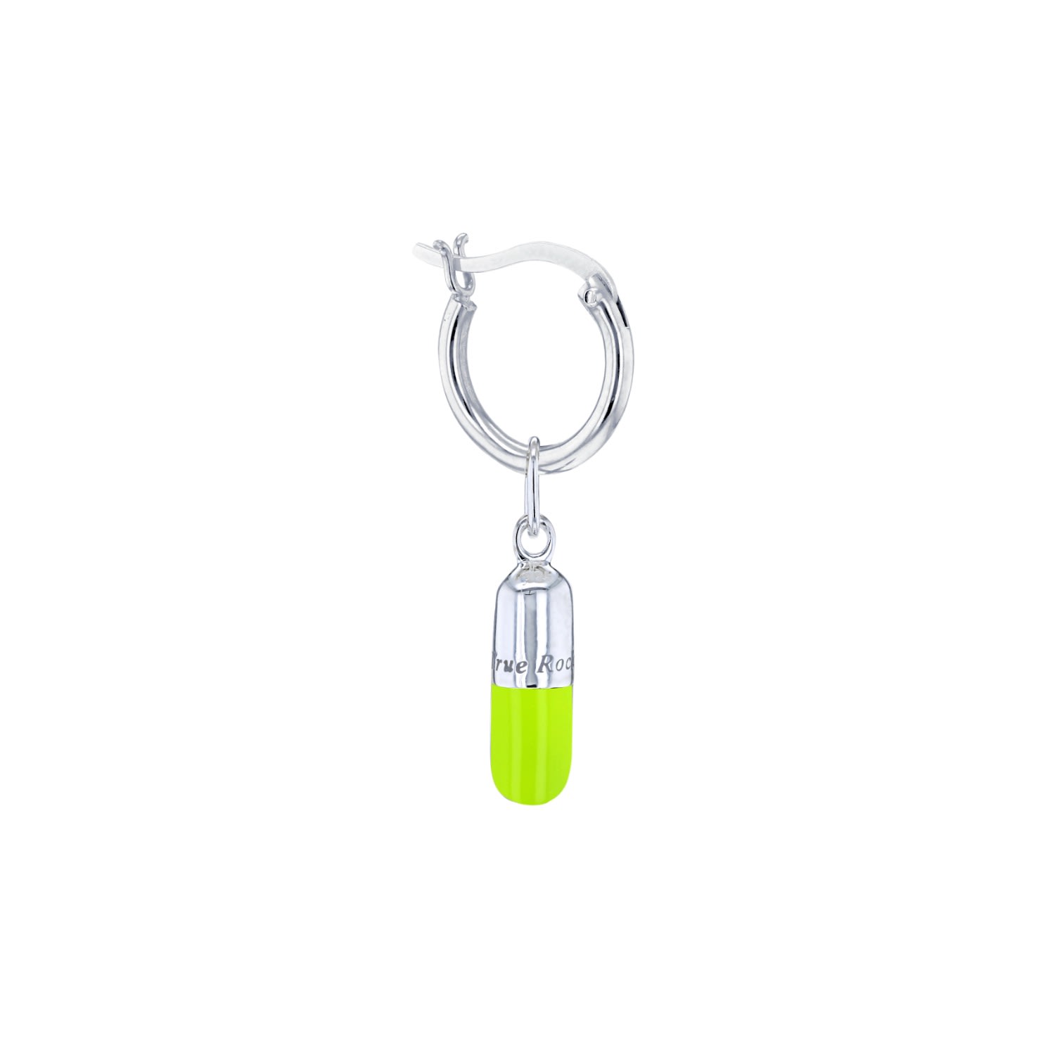 True Rocks Men's Silver / Green Mini Pill Charm On Silver Hoop In Neon Green & Sterling Silver In Multi