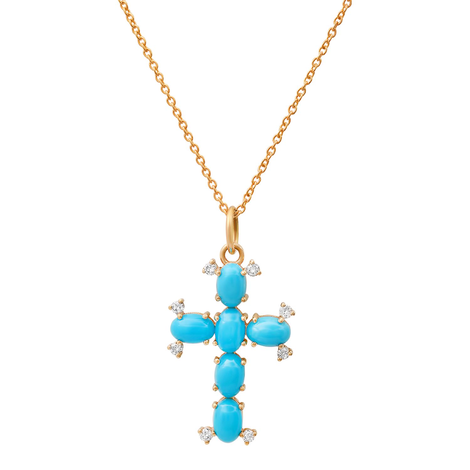 Women’s Blue Turquoise And Diamond Cross Necklace Soul Journey Jewelry