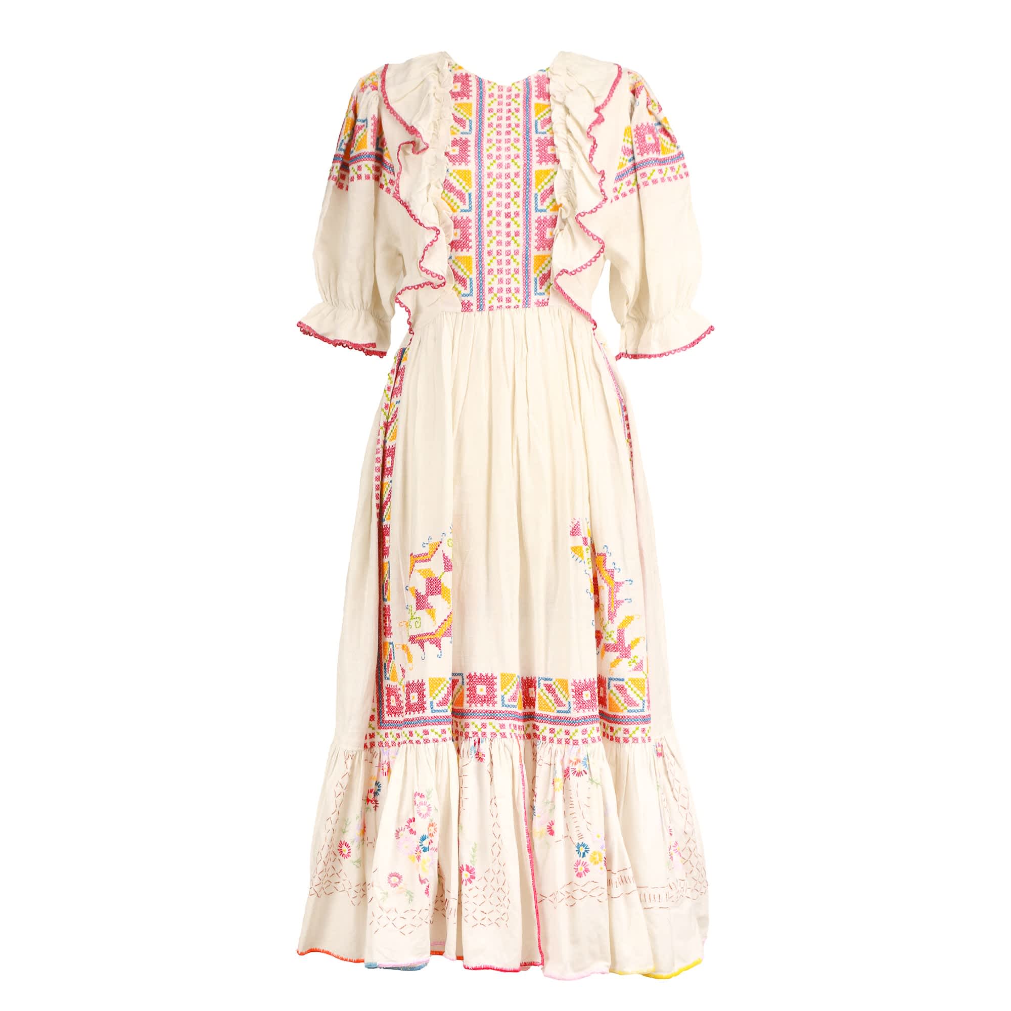 White embroidered cheap peasant dress