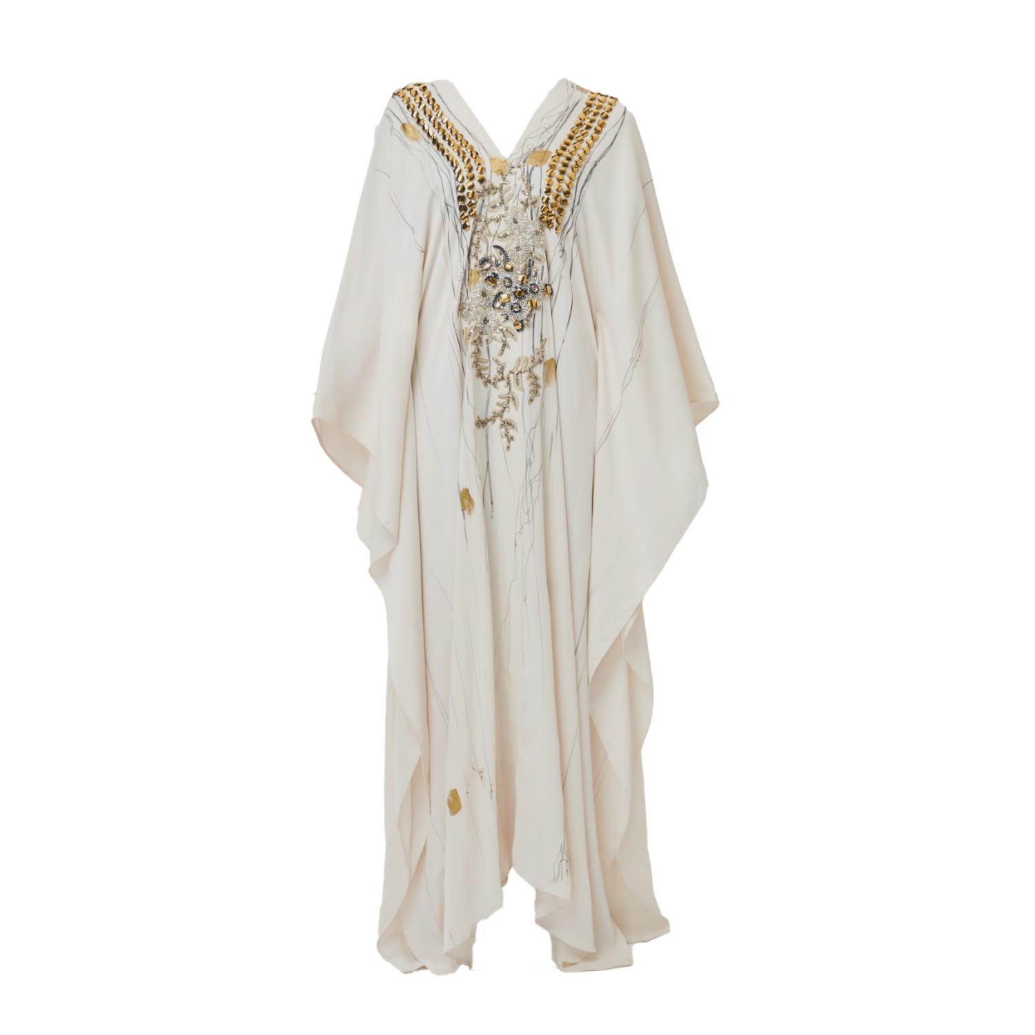 Saniya Khan Women's White Gold Leaf Caftan In White