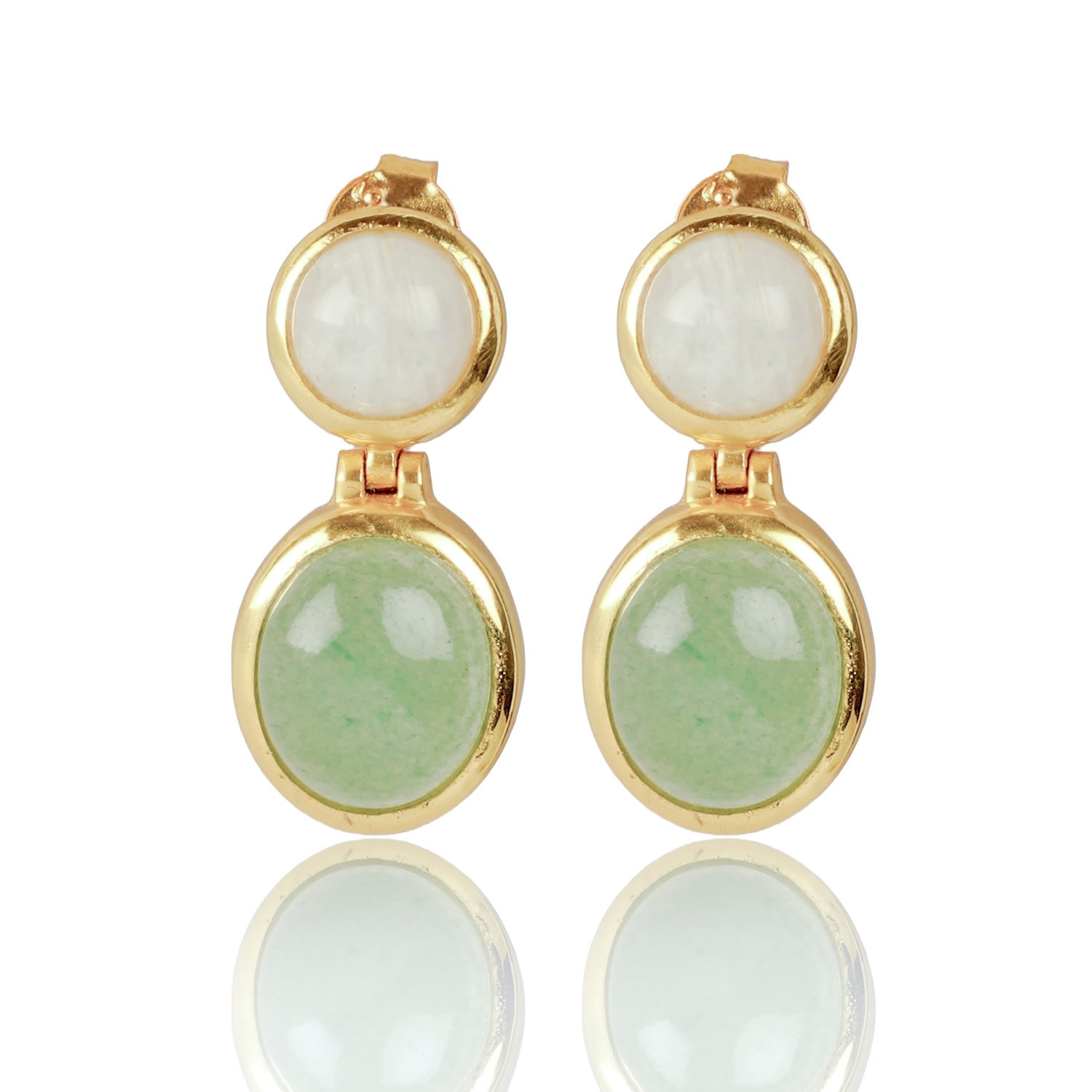 Lila Rasa Women's Green / White / Gold Green Aventurine & Moonstone Earrings. In Multi
