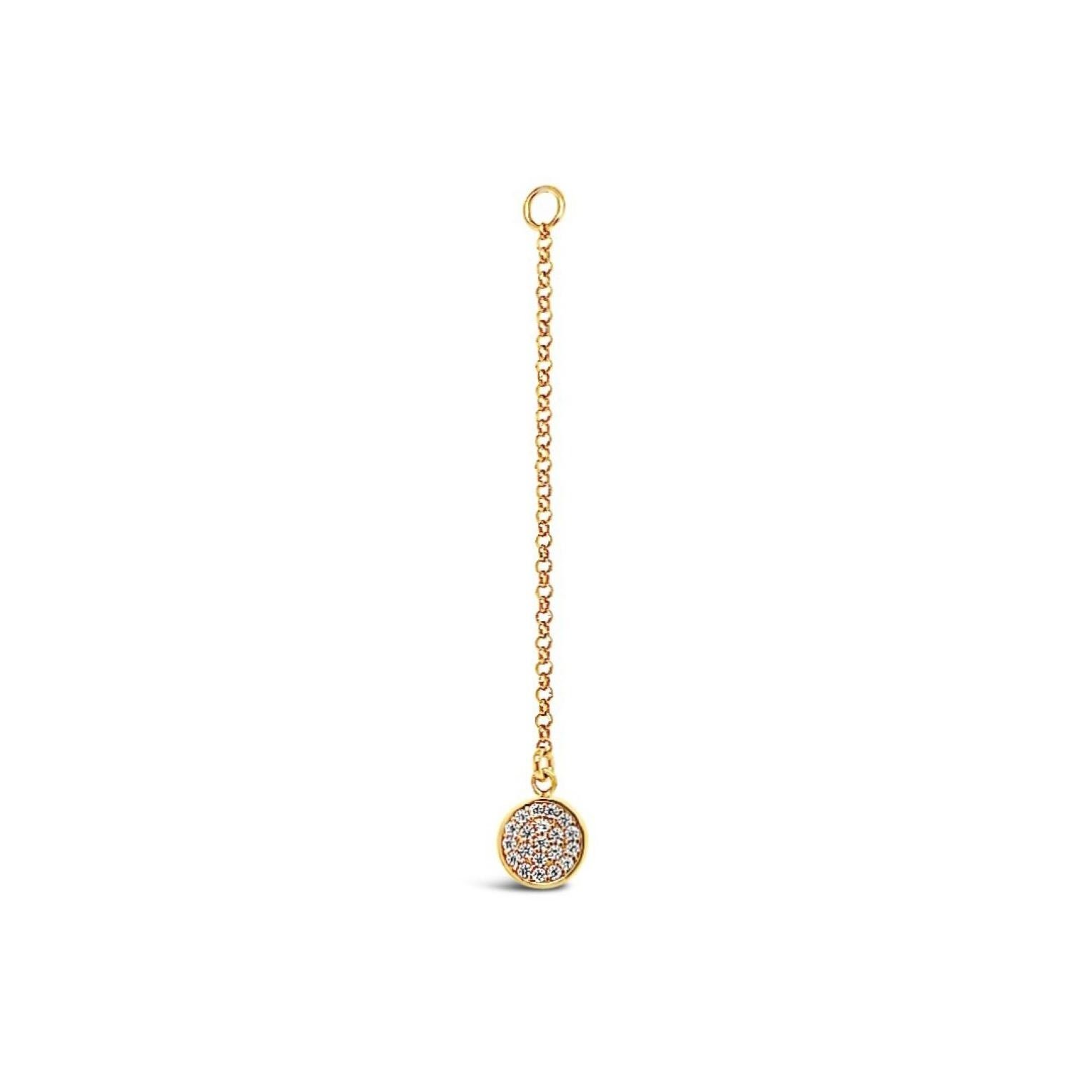 Lutiro Women's Single Earring Round Cz Charm With Chain - Gold In Gold