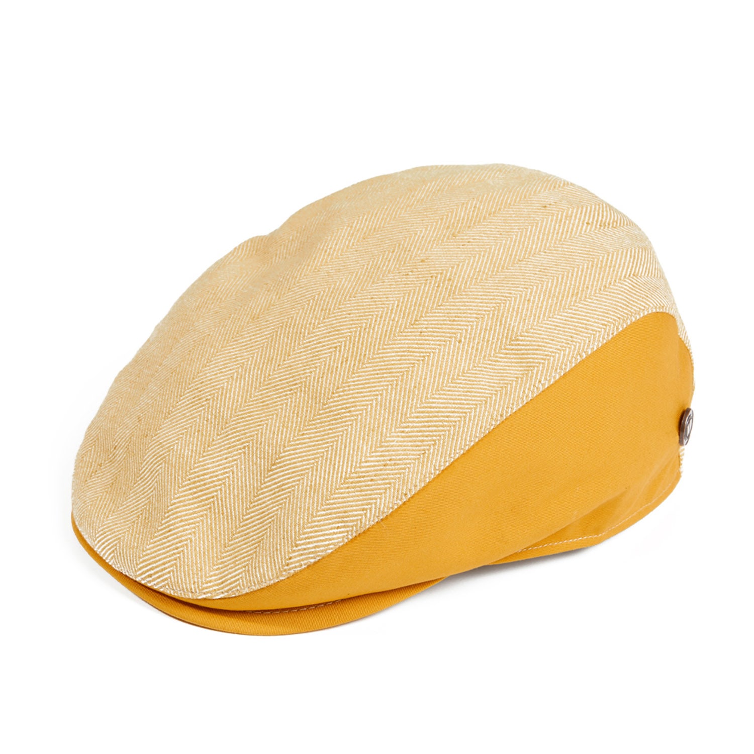 Dasmarca Hats Yellow / Orange Liam Yellow Linen Herringbone Summer Italian Flat Cap For Men