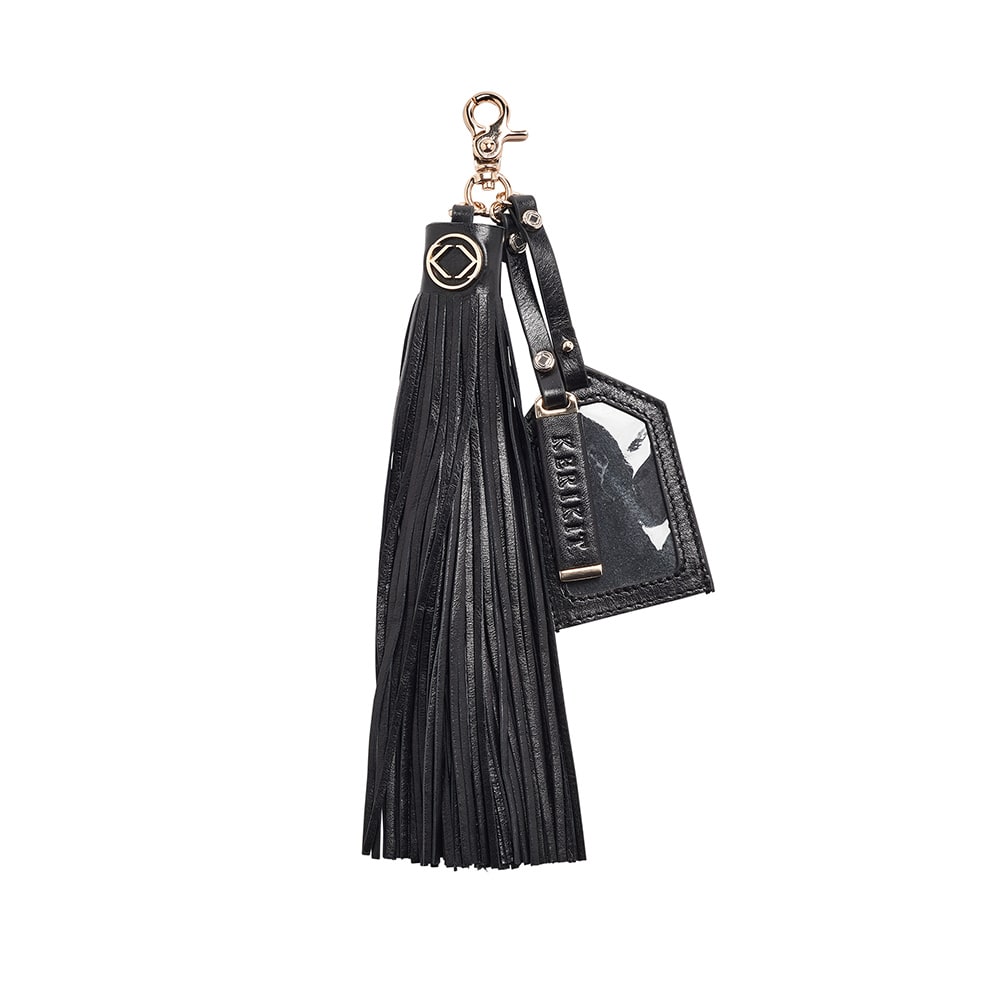 Kerikit England Women's Warrior Black Pebble Leather Tassel Keyring In Black