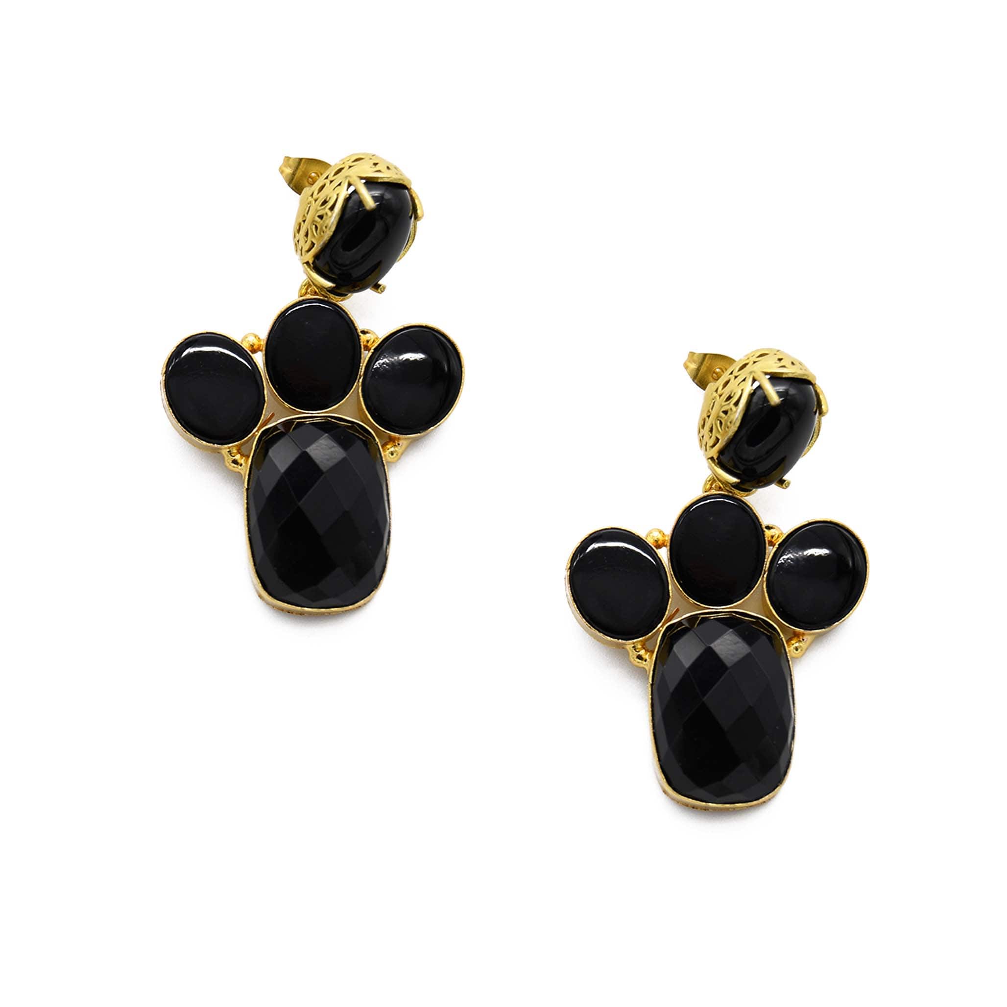 Adiba Women's Gold / Black Black Onyx Shapes Handmade Drop Earring