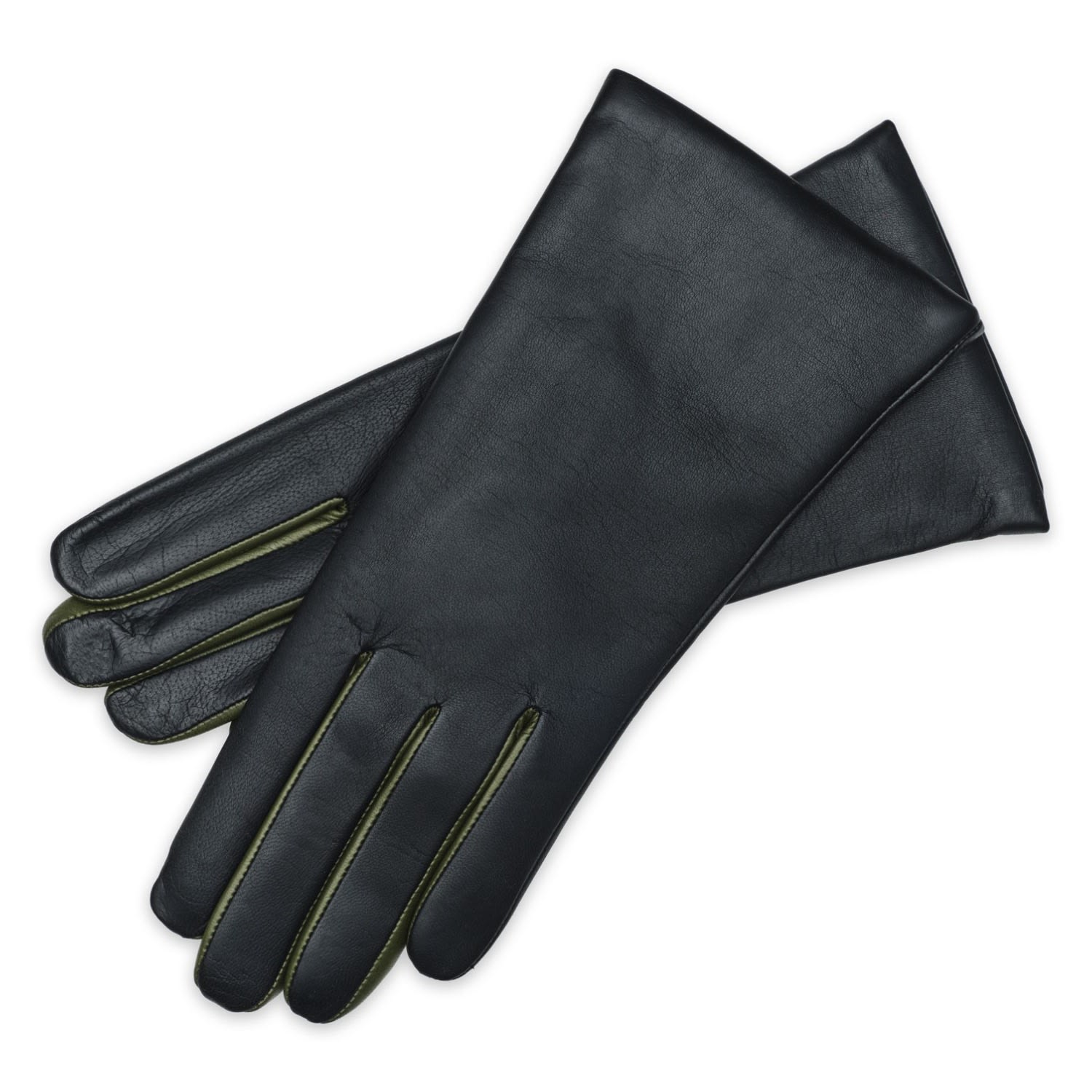 1861 Glove Manufactory Black / Green Barlette - Women's Nappa Touch Leather Gloves In Black And Verde In Black/green