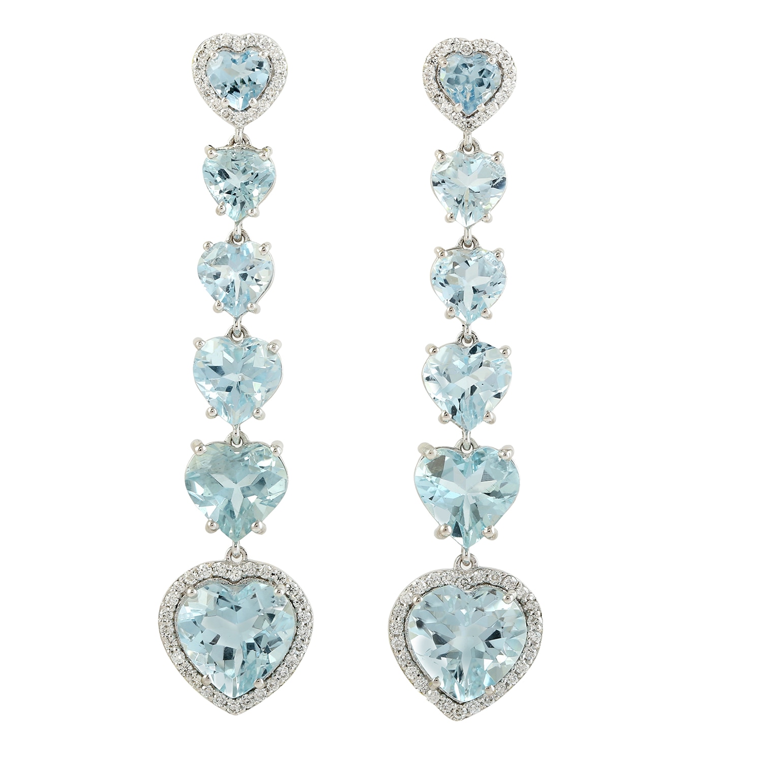Artisan Women's White / Blue 18k White Gold Heart Earrings With Aquamarine & Diamonds In Blue