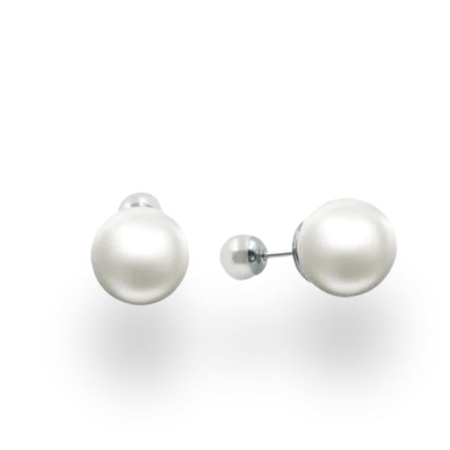 Women’s White / Silver Pearl Double Stud Earrings In Silver Gold Trip