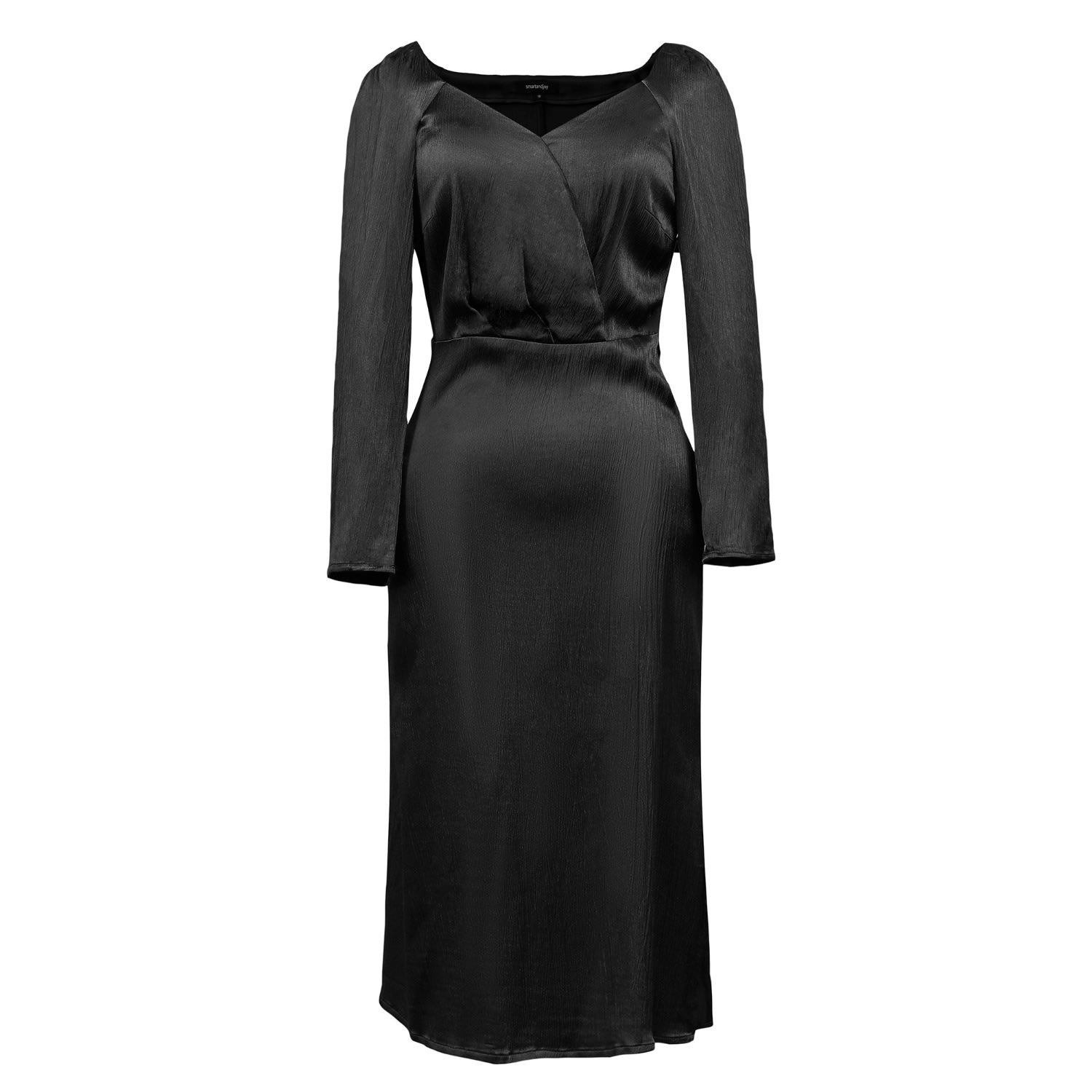 Smart And Joy Women's Heart Cleavage Satin Dress - Black In Black