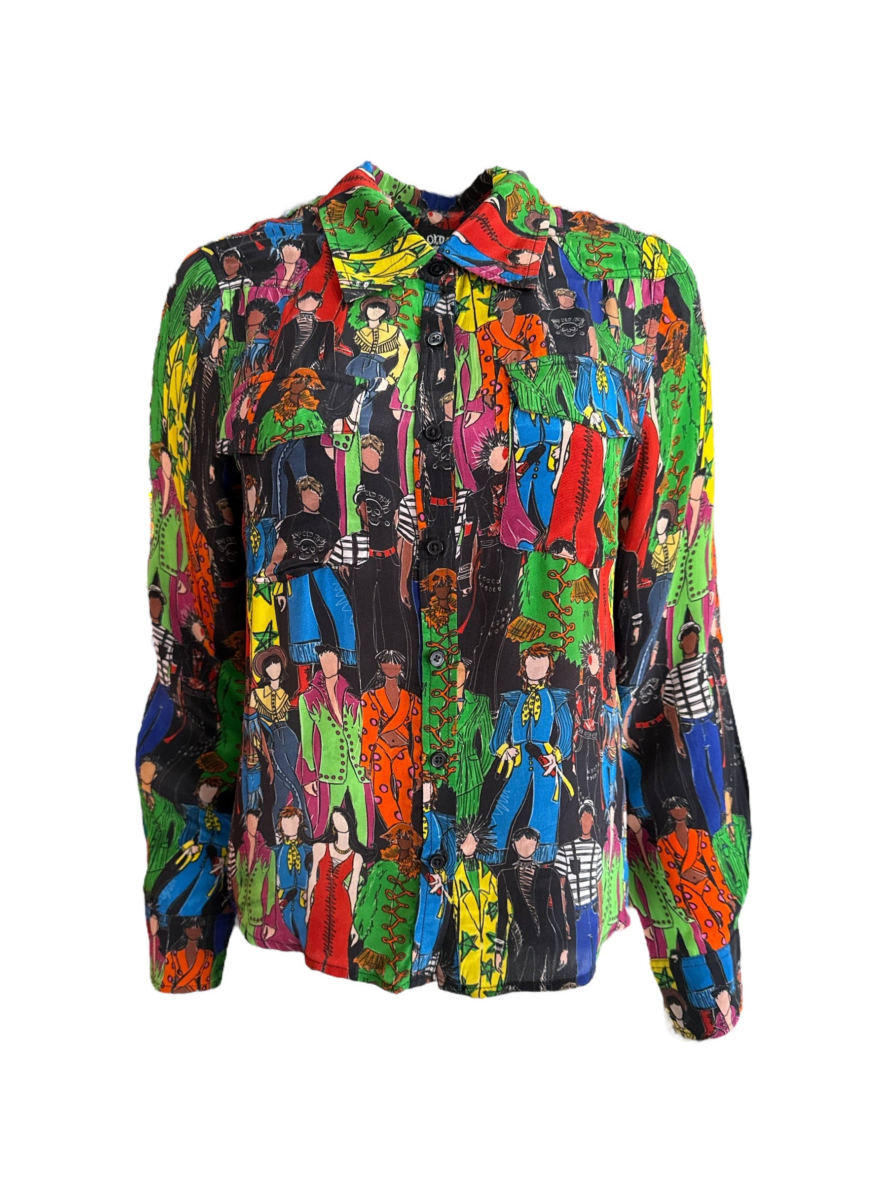 Any Old Iron Women's Green / Black Heroes Printed Button Down Shirt In Multi