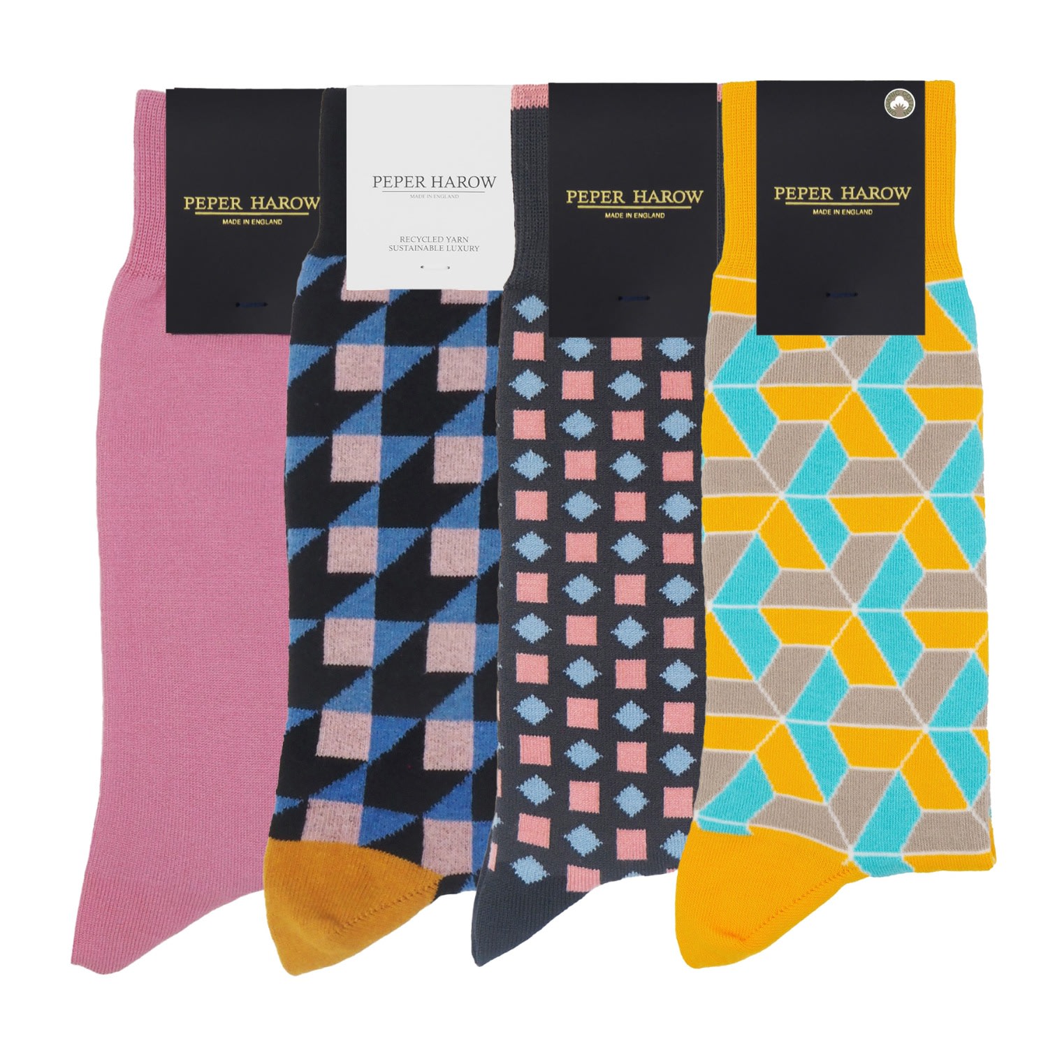 Peper Harow - Made In England Men's Luxury Sock Bundle - Multicolour In Black/gray/pink/yellow