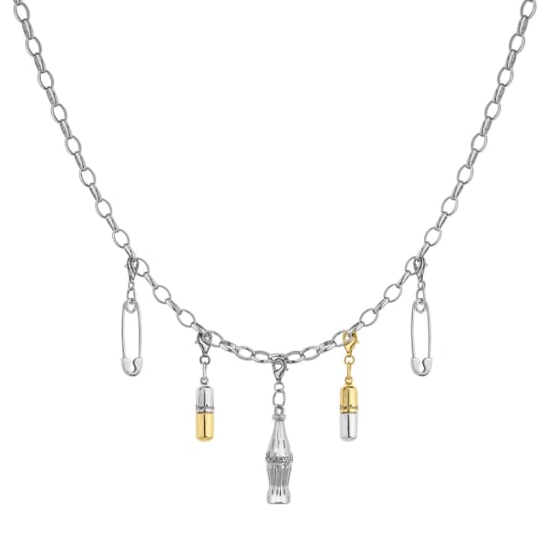 True Rocks Belcher Charm Necklace Rhodium Plated In Charm