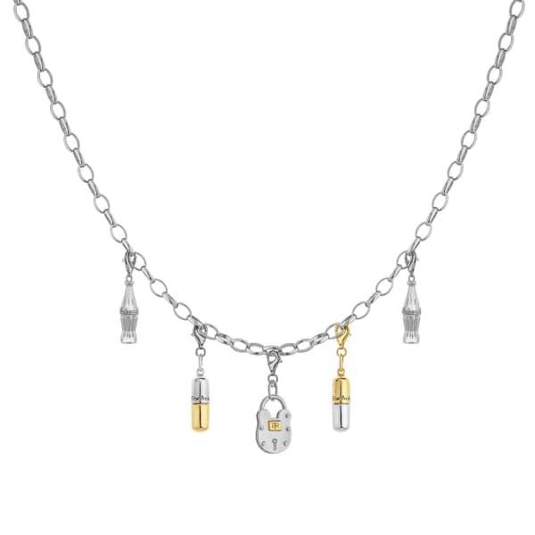 True Rocks Belcher Charm Necklace Rhodium Plated In Charm