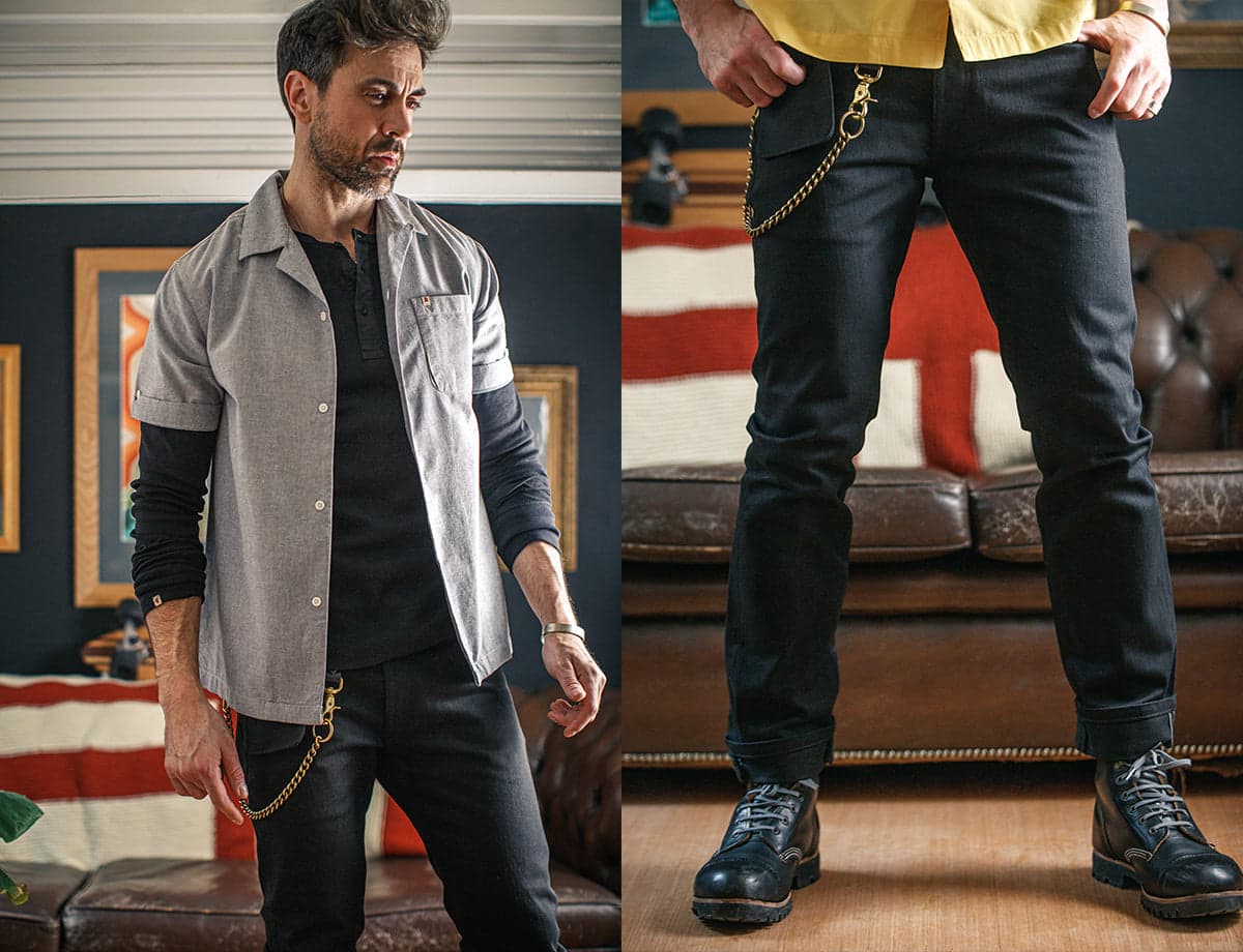 Rocker 14Oz Solid Black Selvedge Denim Jeans | &SONS Trading Co