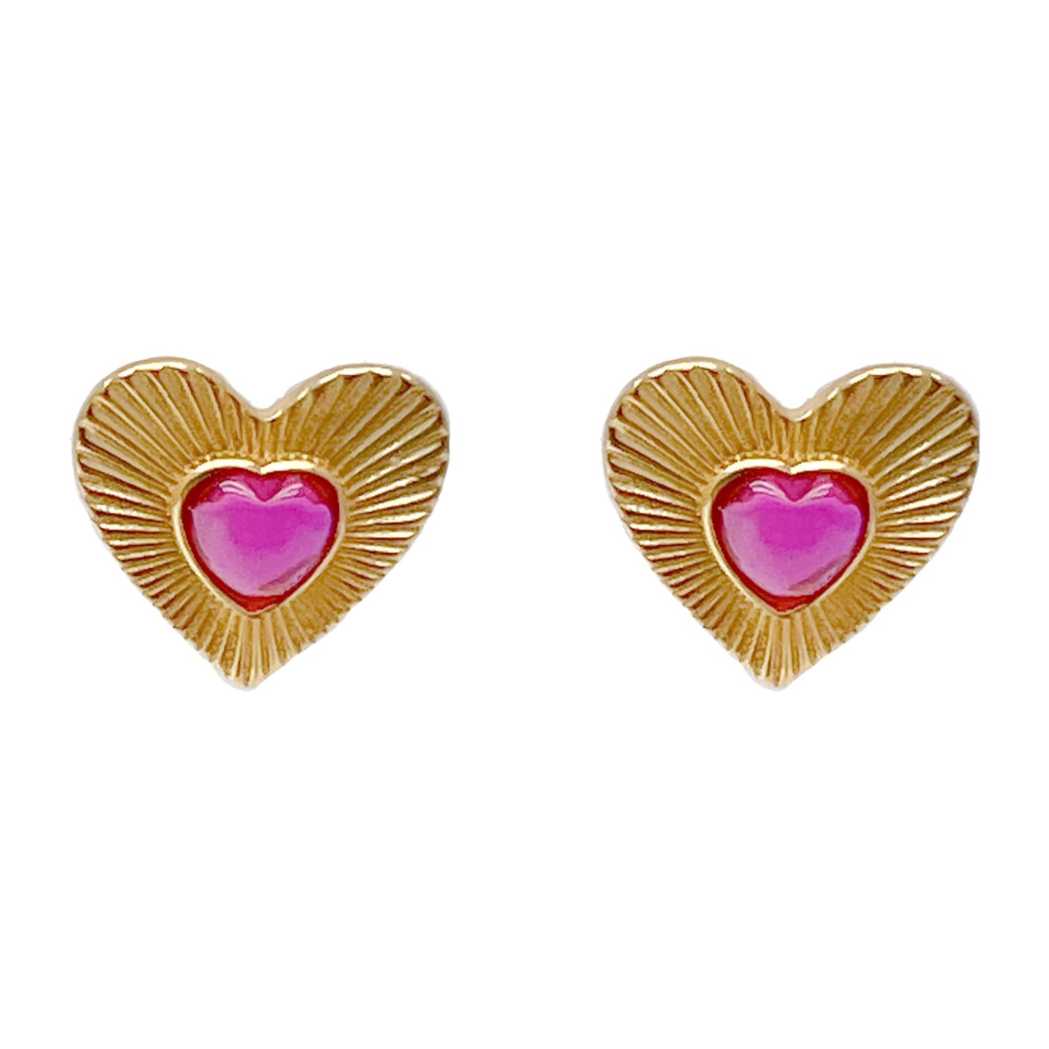 Women’s Heart Shape Gold Plated Silver With Red Zircon Earrings Ms. Donna