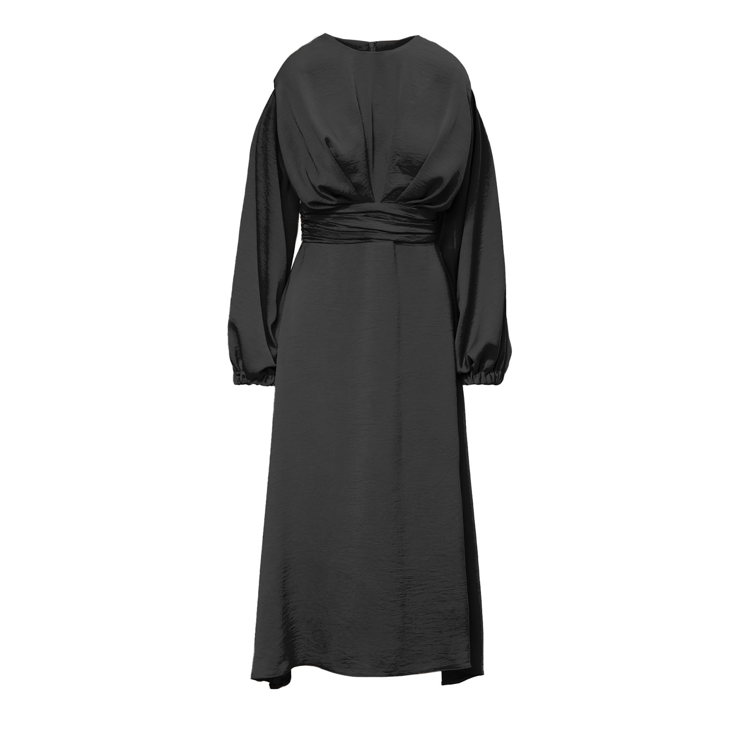 Women’s Black Midi Dress With Shoulder Pads Detail And Pleats Extra Small Bluzat