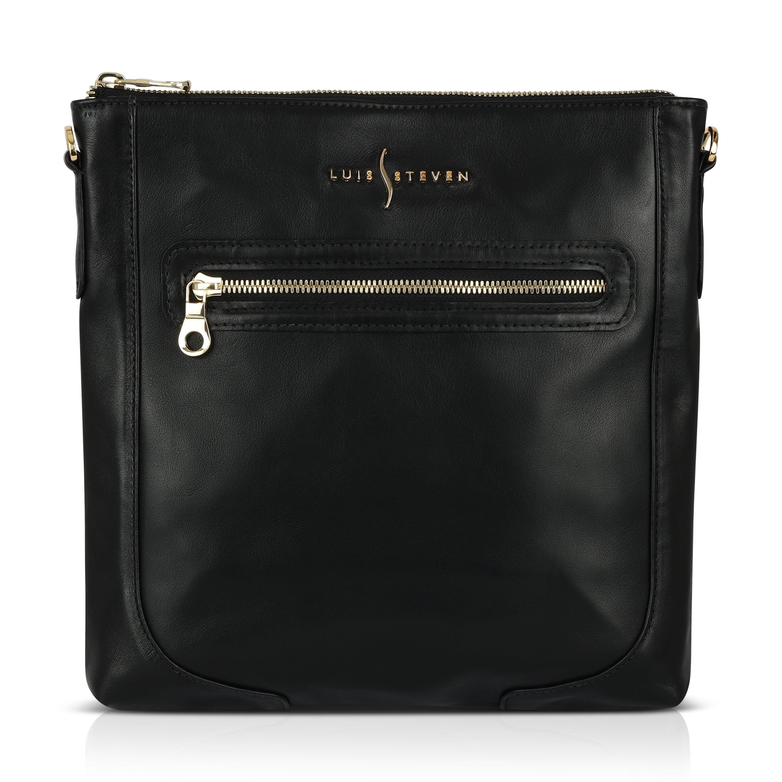 Luis Steven Women's Flat Messenger -  Black Nappa Leather