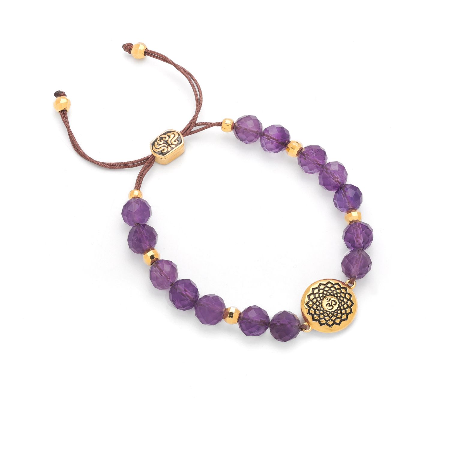 Seven Saints Women's Pink / Purple / Gold Crown Chakra Amethyst Spiritual Healing And Stress Relief Bracelet In Purple