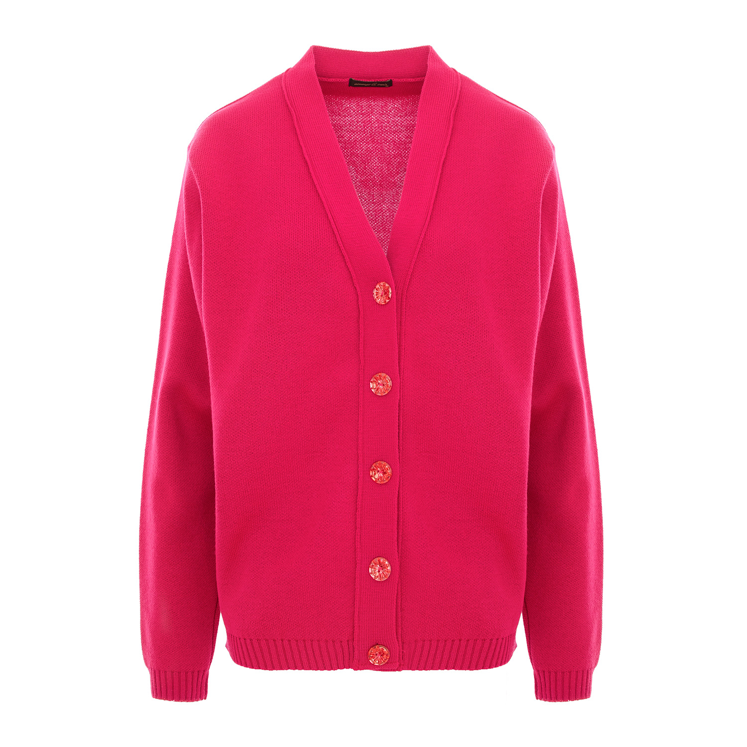Concept A Trois Women's Pink / Purple Fuchsia Cardigan With "v" Neckline, Knitted, With Crystal Buttons In Pink/purple