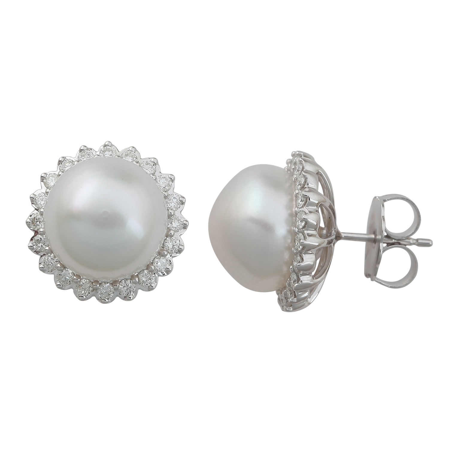 Artisan Women's 18k White Gold Stud Earrings With Mother Of Pearl & Diamonds In White
