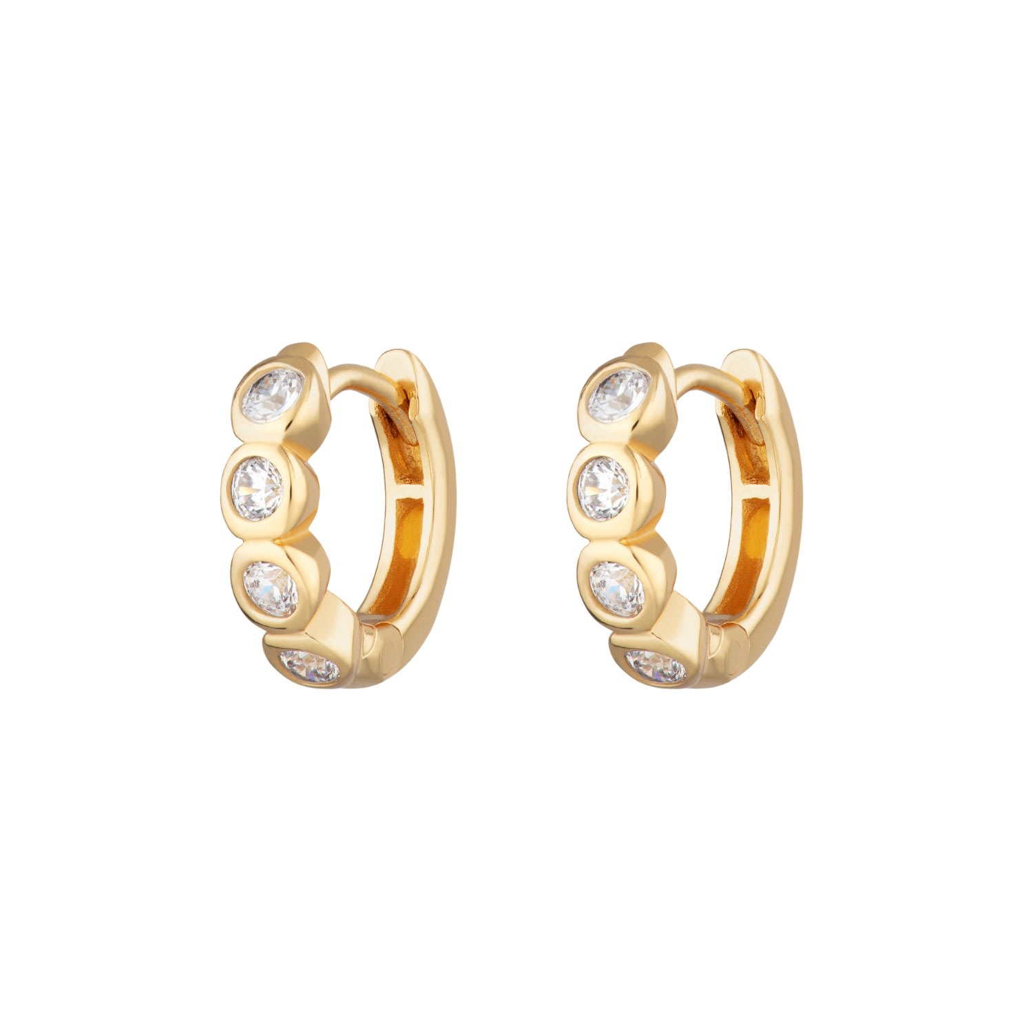 Women’s Gold Bezel Huggie Earrings With Clear Stones Scream Pretty