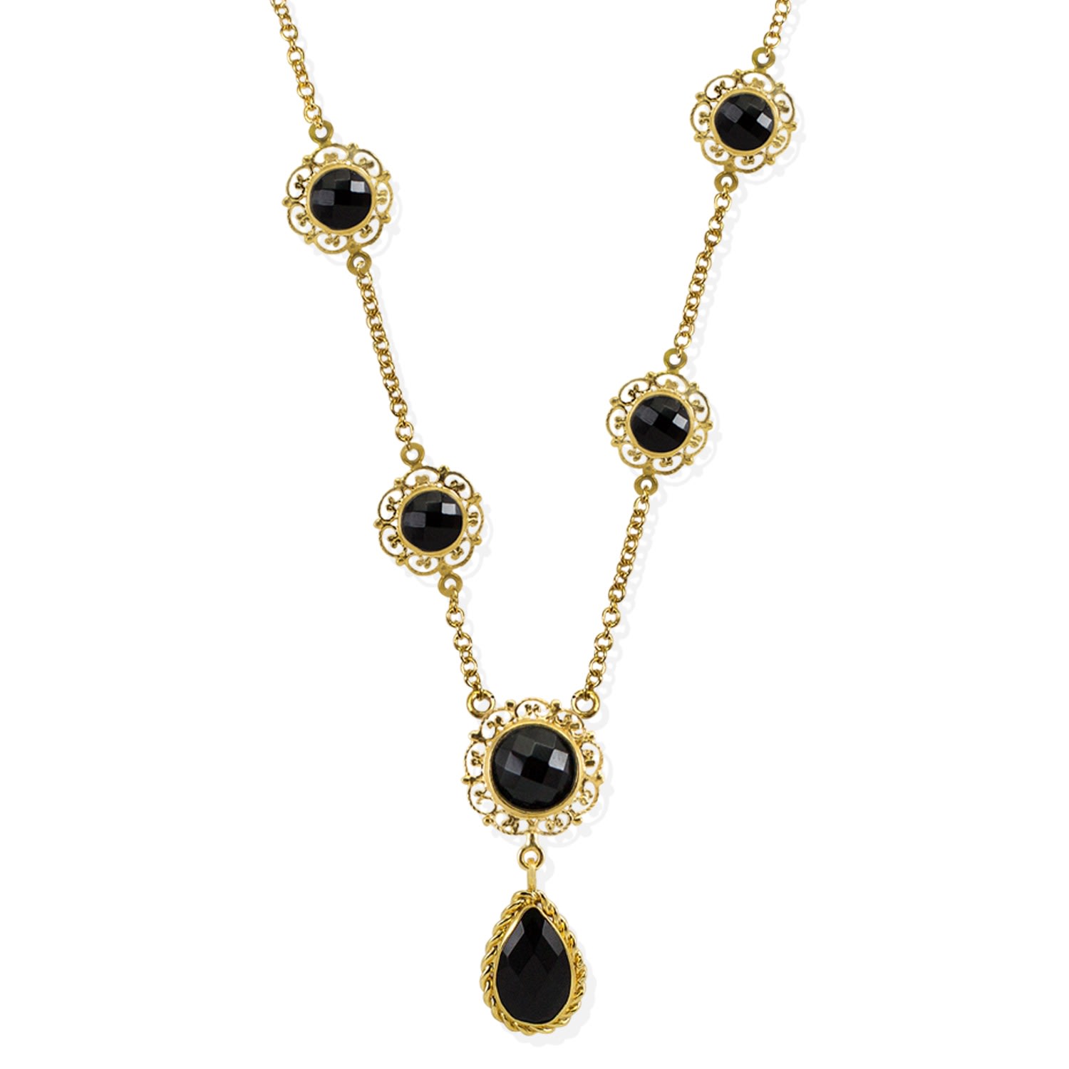 Vintouch Italy Women's Black / Gold Taormina Onyx Necklace In Multi