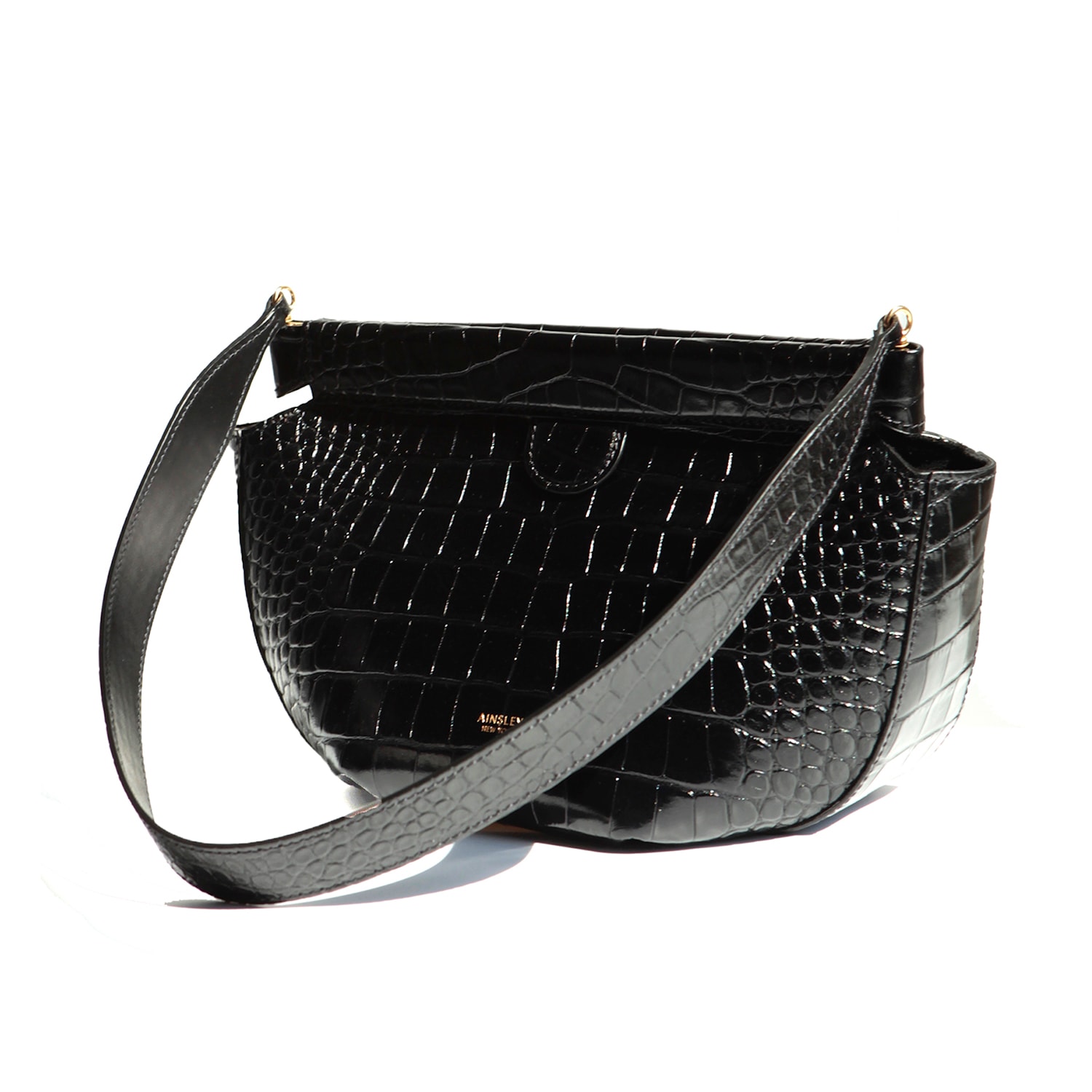 Women’s Phoebe Dumpling - Black Croc Embossed Ainsley New York