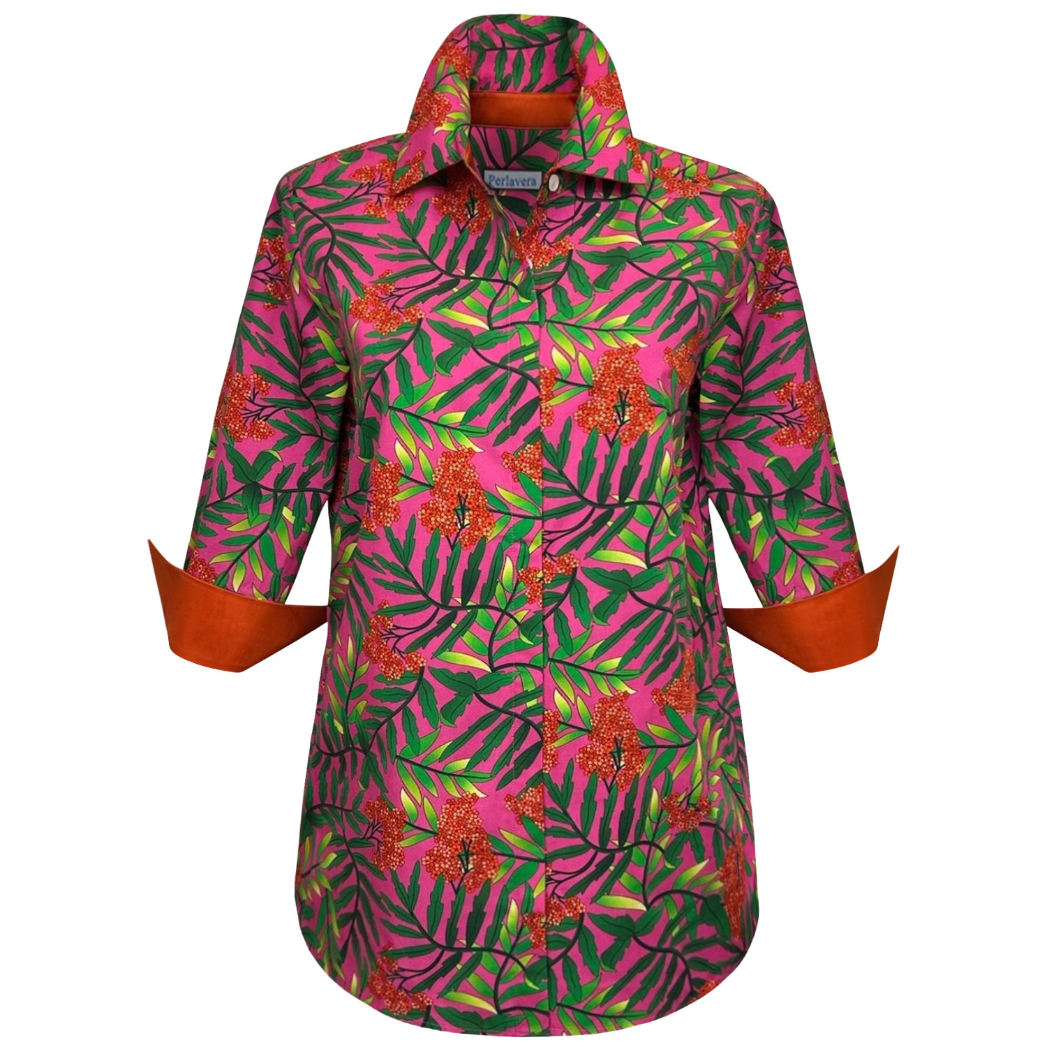 Perlavera Women's Red / Green Cos Felicia Printed Three Quarter Sleeve Shirt In Red/green