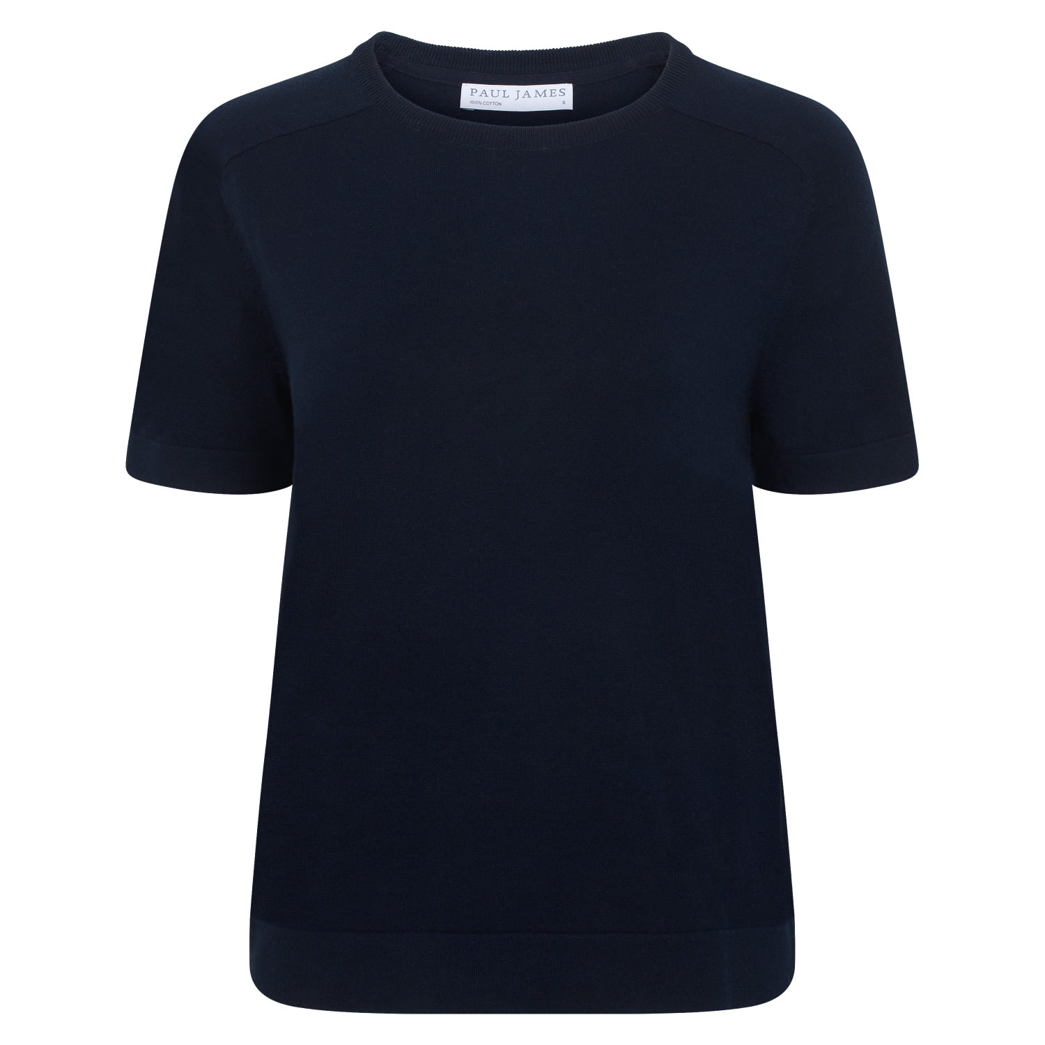 Paul James Knitwear Blue Womens Ultra Fine Cotton Cassie Saddle Shoulder Knitted T-shirt - Navy In Blue