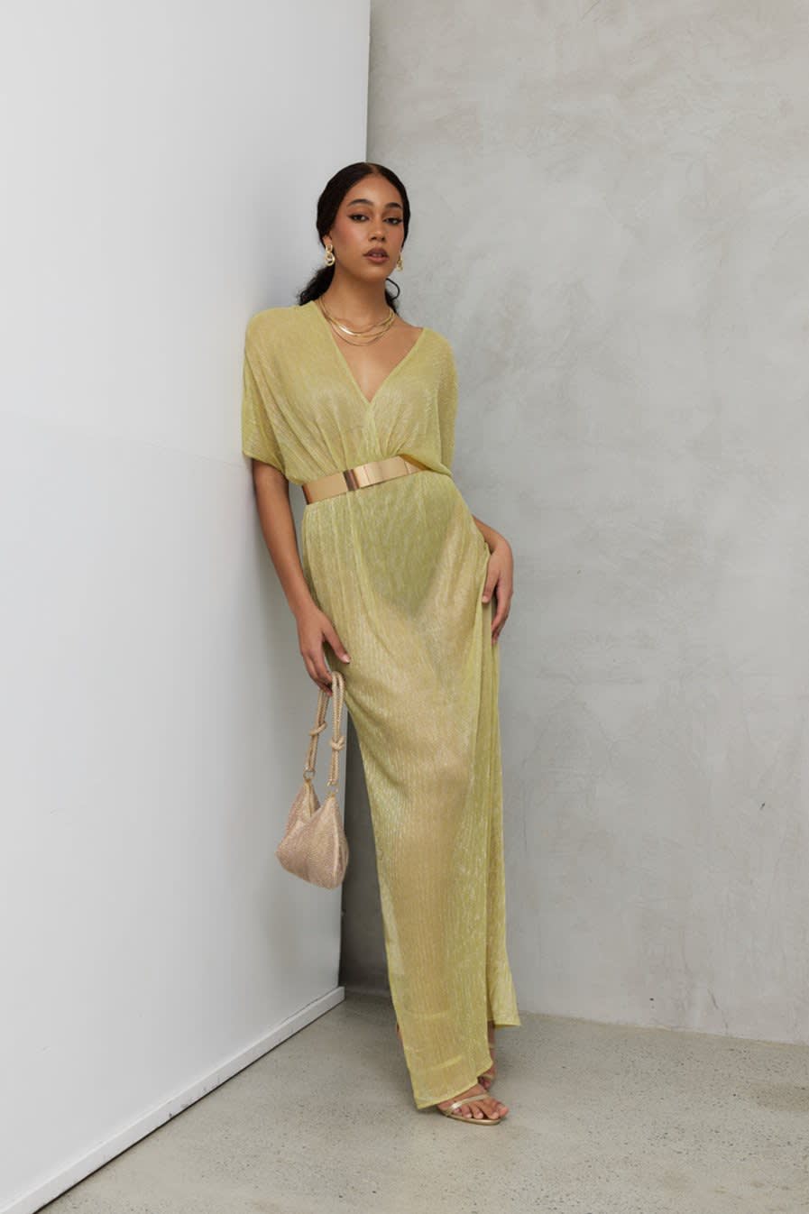 Aphrodite Sheer Lurex Maxi Dress In Chartreuse Green | Why Mary | Wolf &  Badger