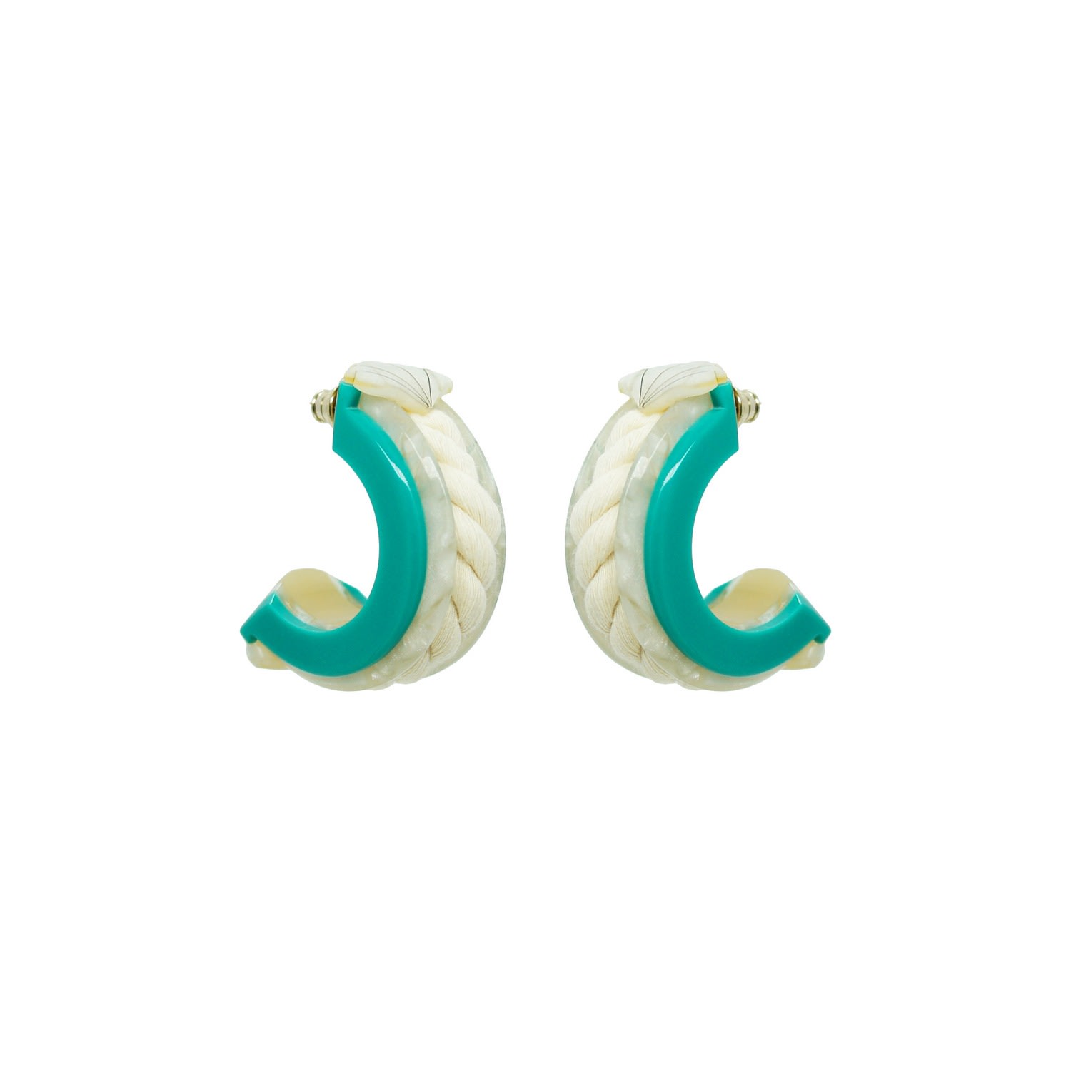 Gissa Bicalho Women's Earring Half Hoop Rope And Shell Turquoise Green